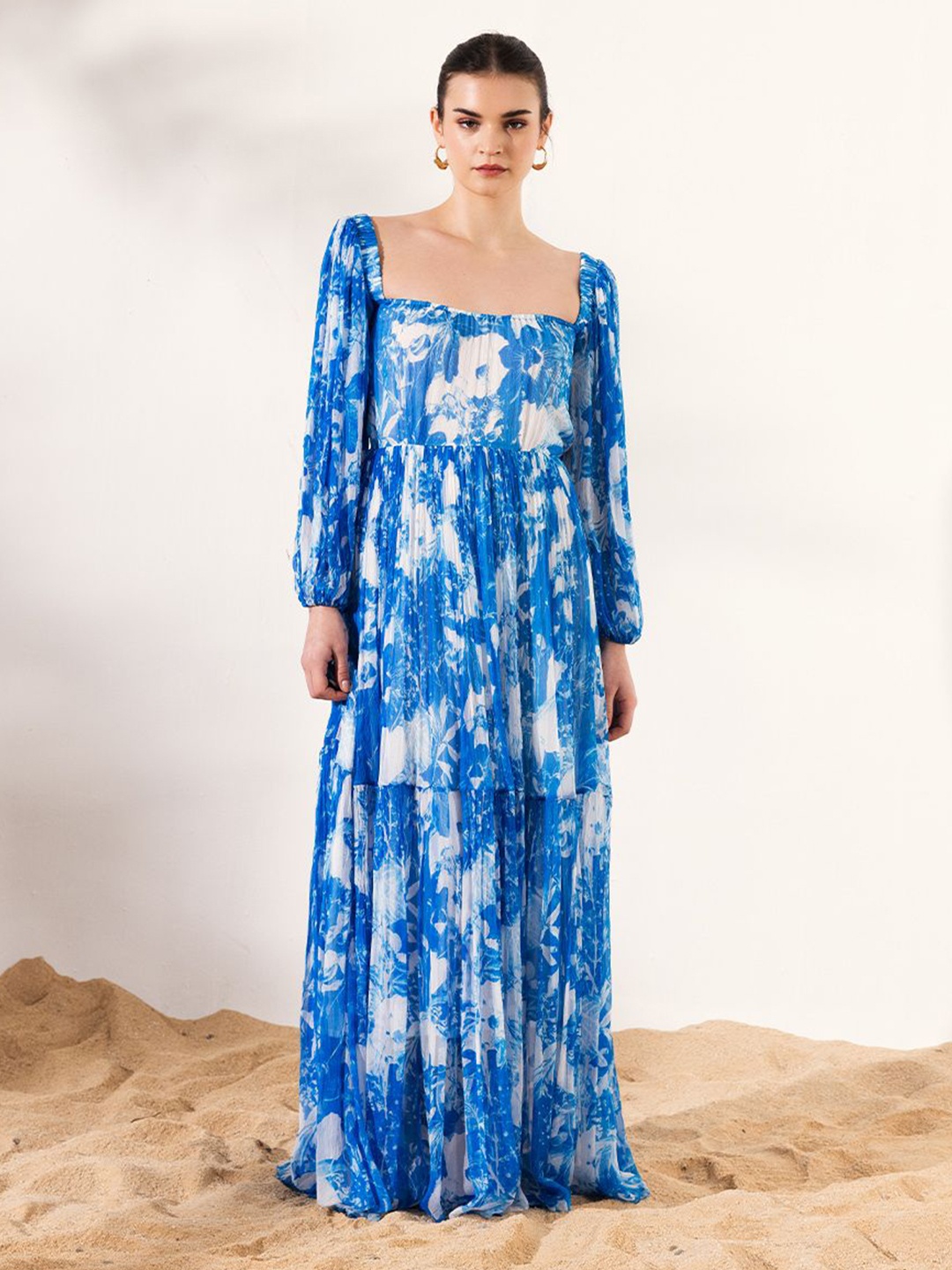 

REENA SHARMA Tie and Dye Print Chiffon Maxi Dress, Blue