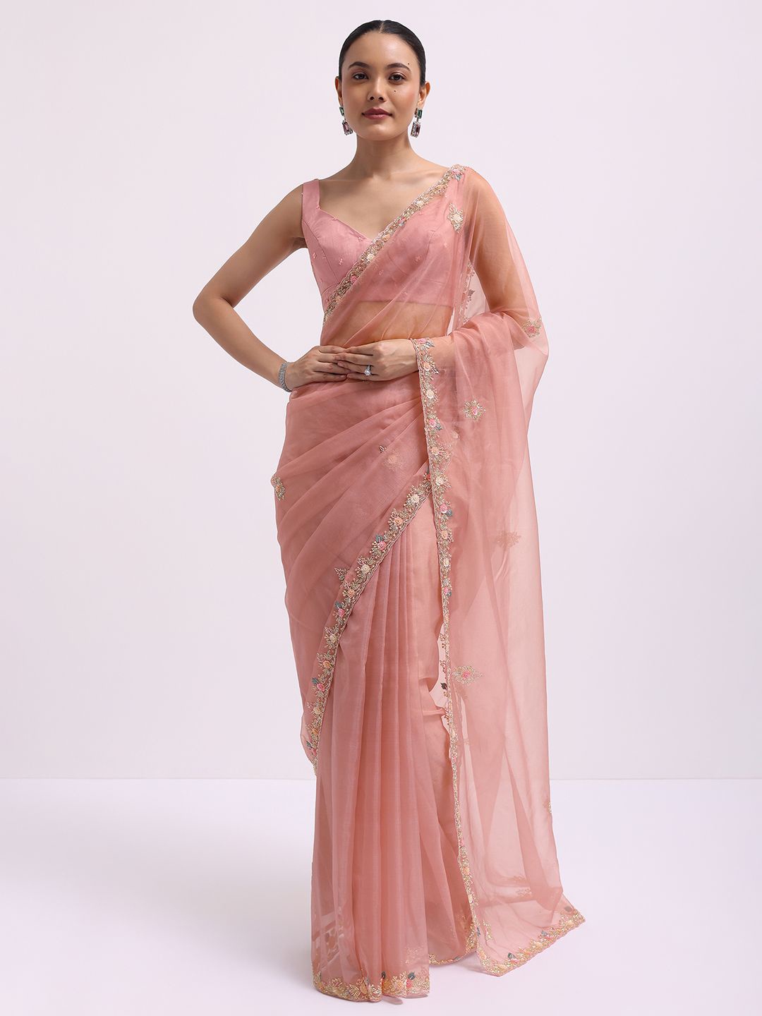 

KALKI Fashion Floral Embroidered Organza Saree, Pink