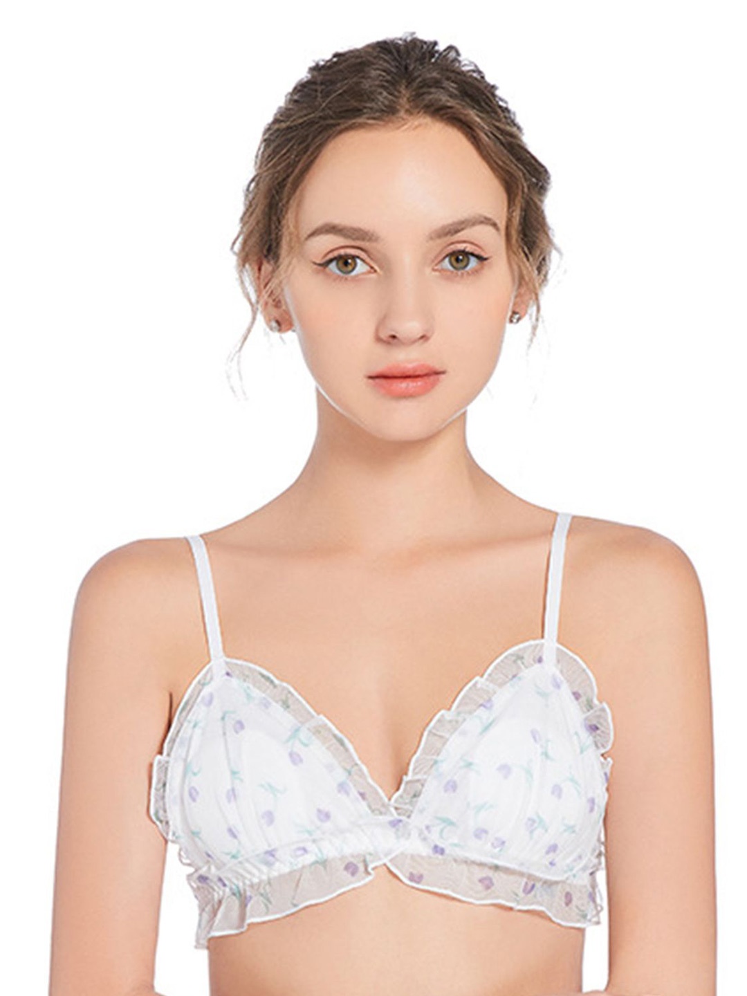 

LULU & SKY Floral Bra Medium Coverage Lightly Padded, White