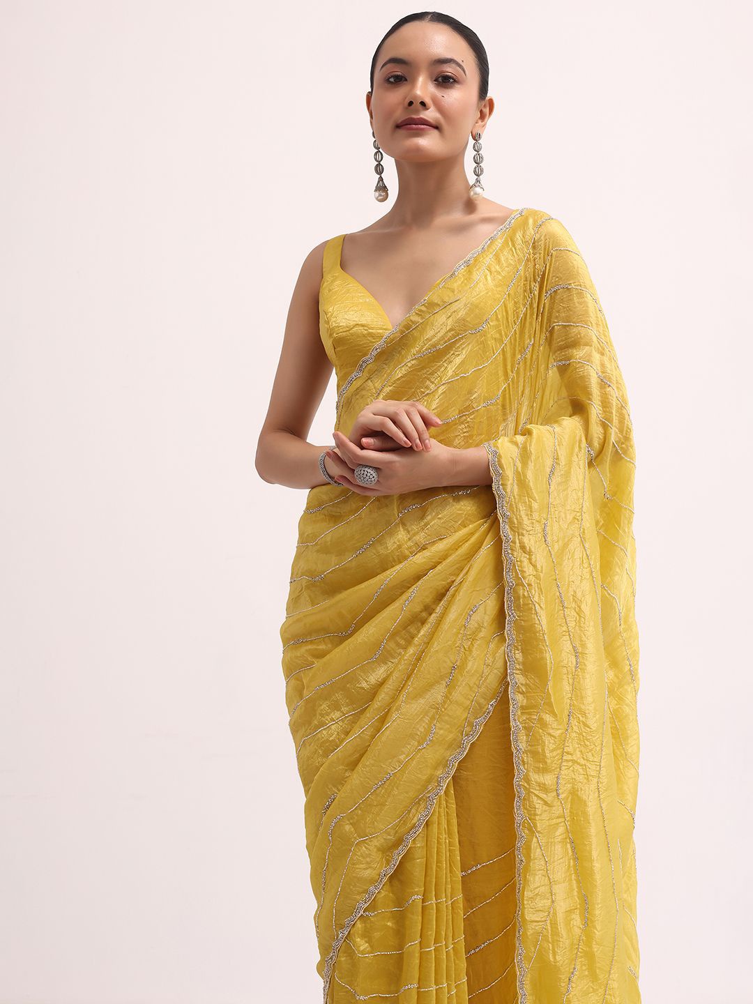 

KALKI Fashion Embellished Pure Crepe Saree, Yellow