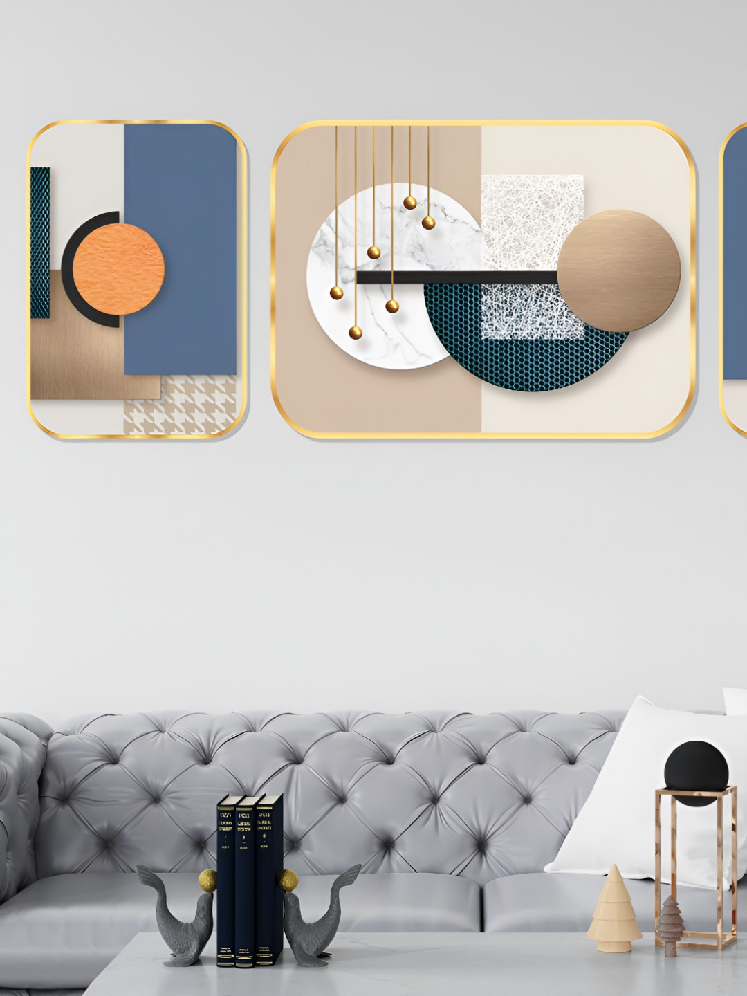

SAF Blue & Beige 3 Piece Wood Other Wall Paintings