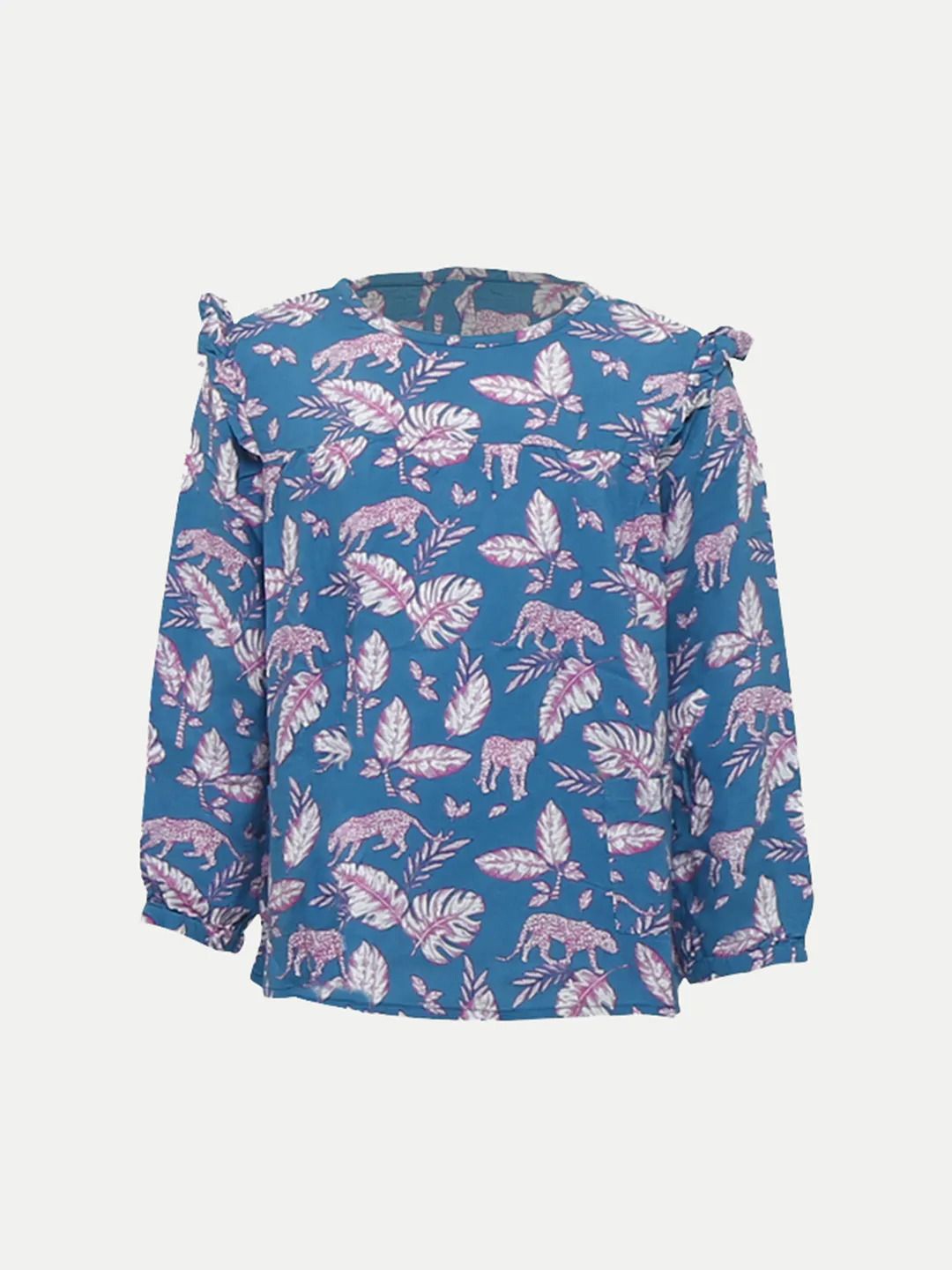 

BAESD Girls Floral Printed Round Neck Cotton Top, Blue