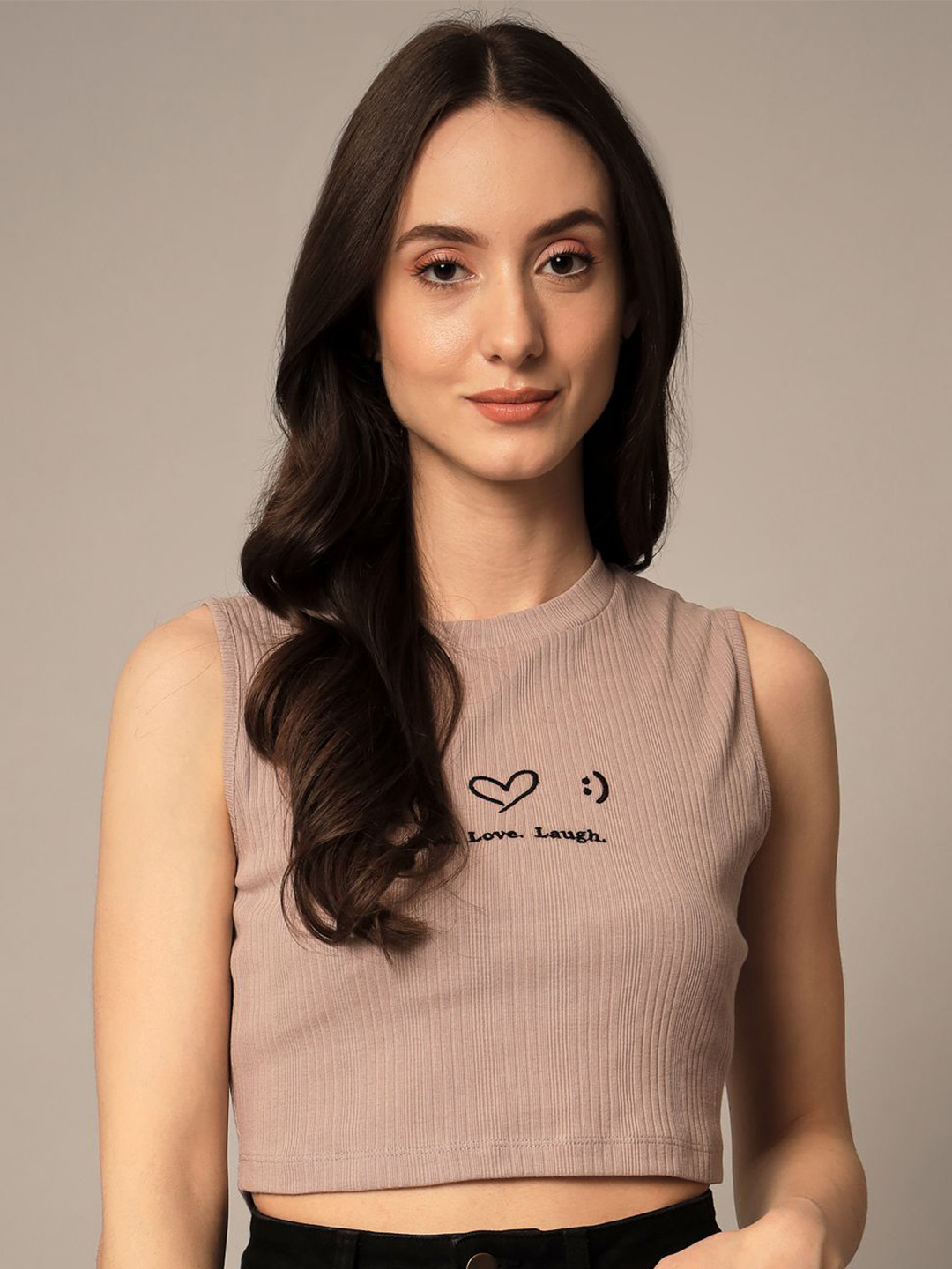 

Yaadleen Women Typography Printed Round Neck Pure Cotton Top, Mauve
