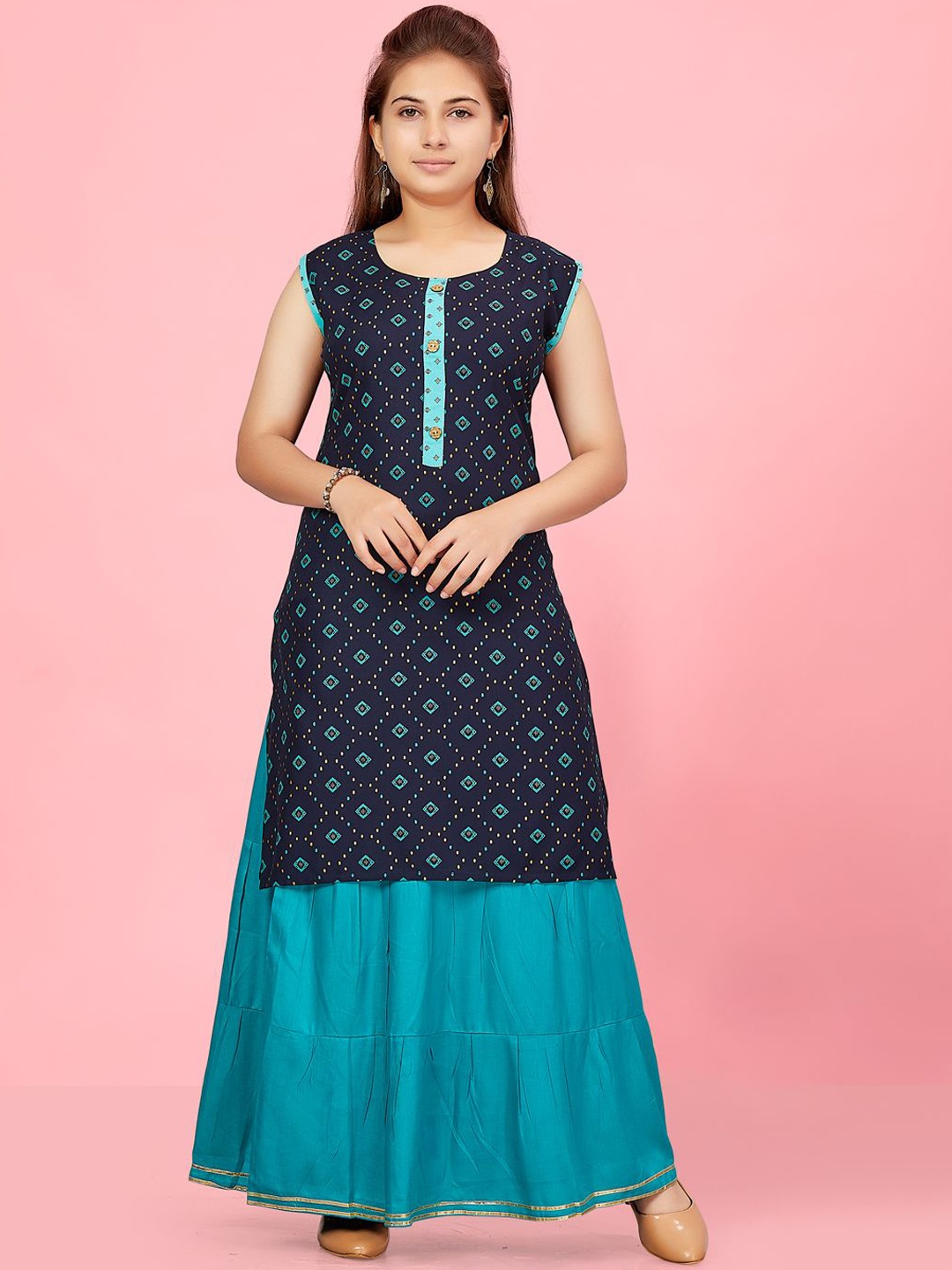 

BAESD Girls Ethnic Motifs Kurta, Navy blue