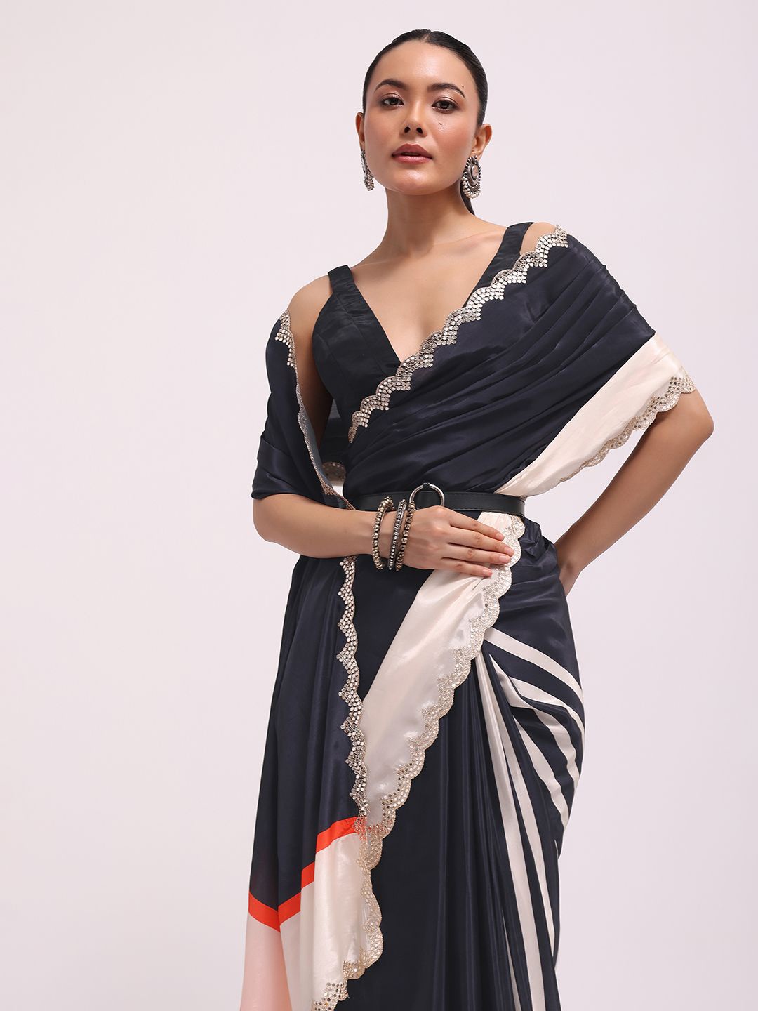 

KALKI Fashion Embroidered Mirror Work Saree, Black