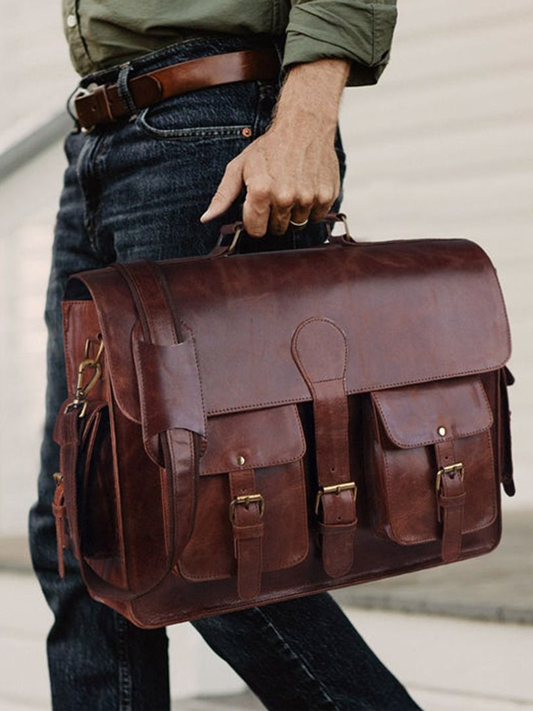 

MaheTri Unisex Leather Laptop Bag, Brown