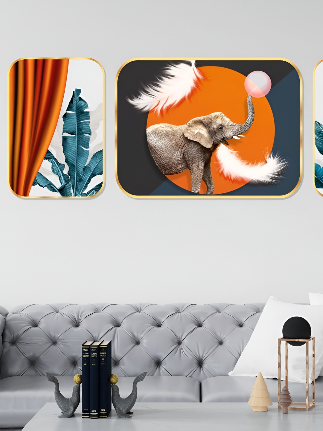 

Aura Grey & Orange 3 Pieces Wooden Animal and Birds Wall Paintings