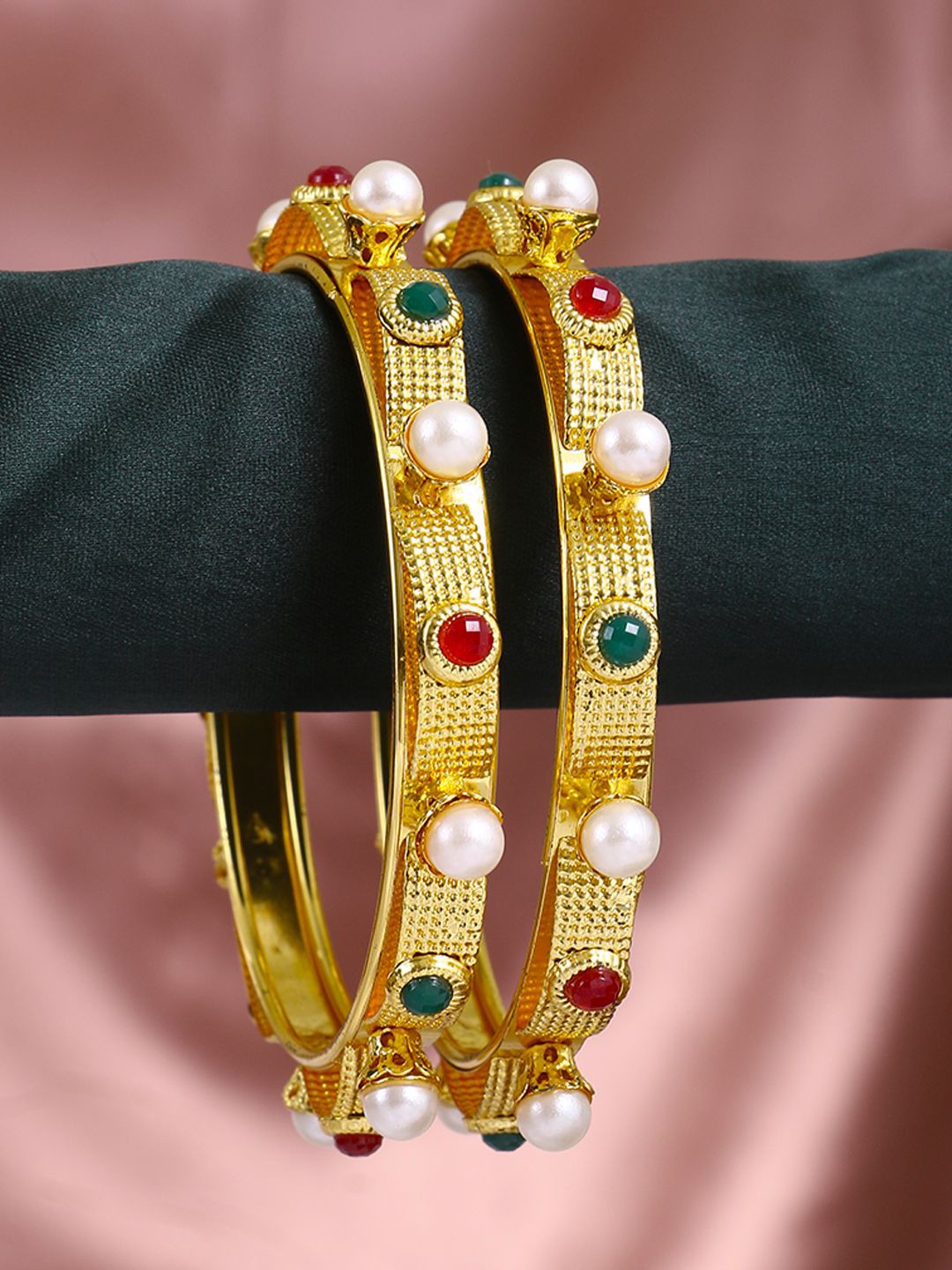 

Adwitiya Collection Set Of 2 Gold-Plated Stone Studded Bangles