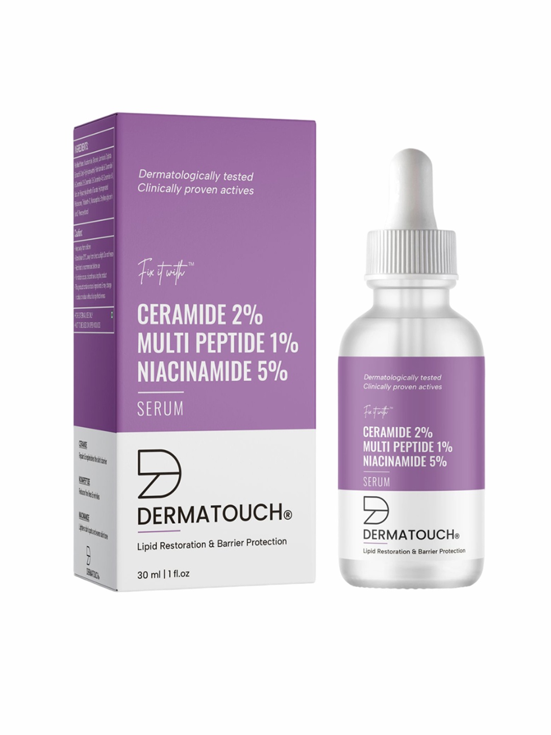 

Dermatouch Ceramide 2% Multi Peptide 1% Niacinamide 5% Revitalizing Serum-30ml, Lavender