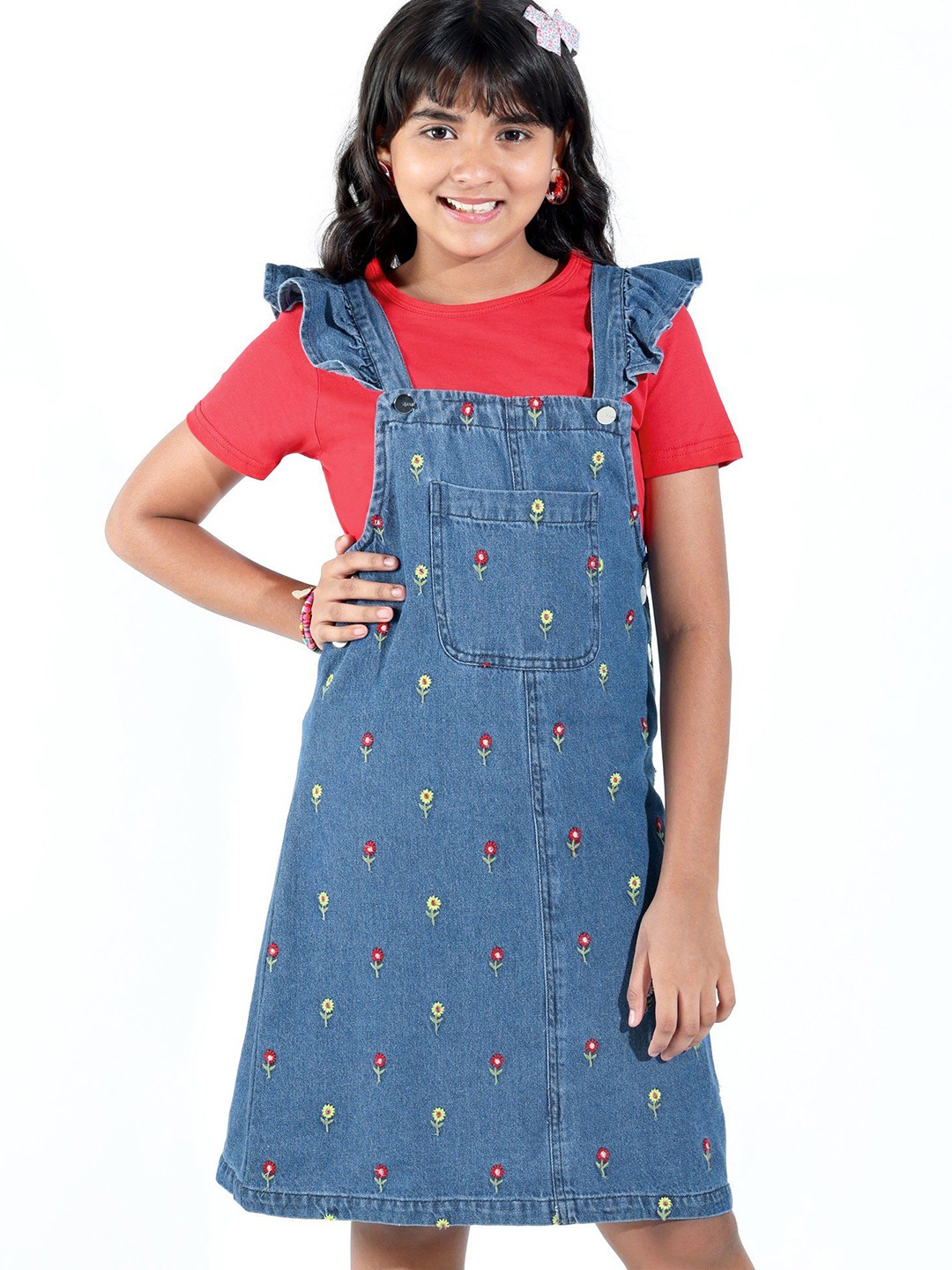 

Hola Bonita Girls Cotton Denim Pinafore Dress, Blue