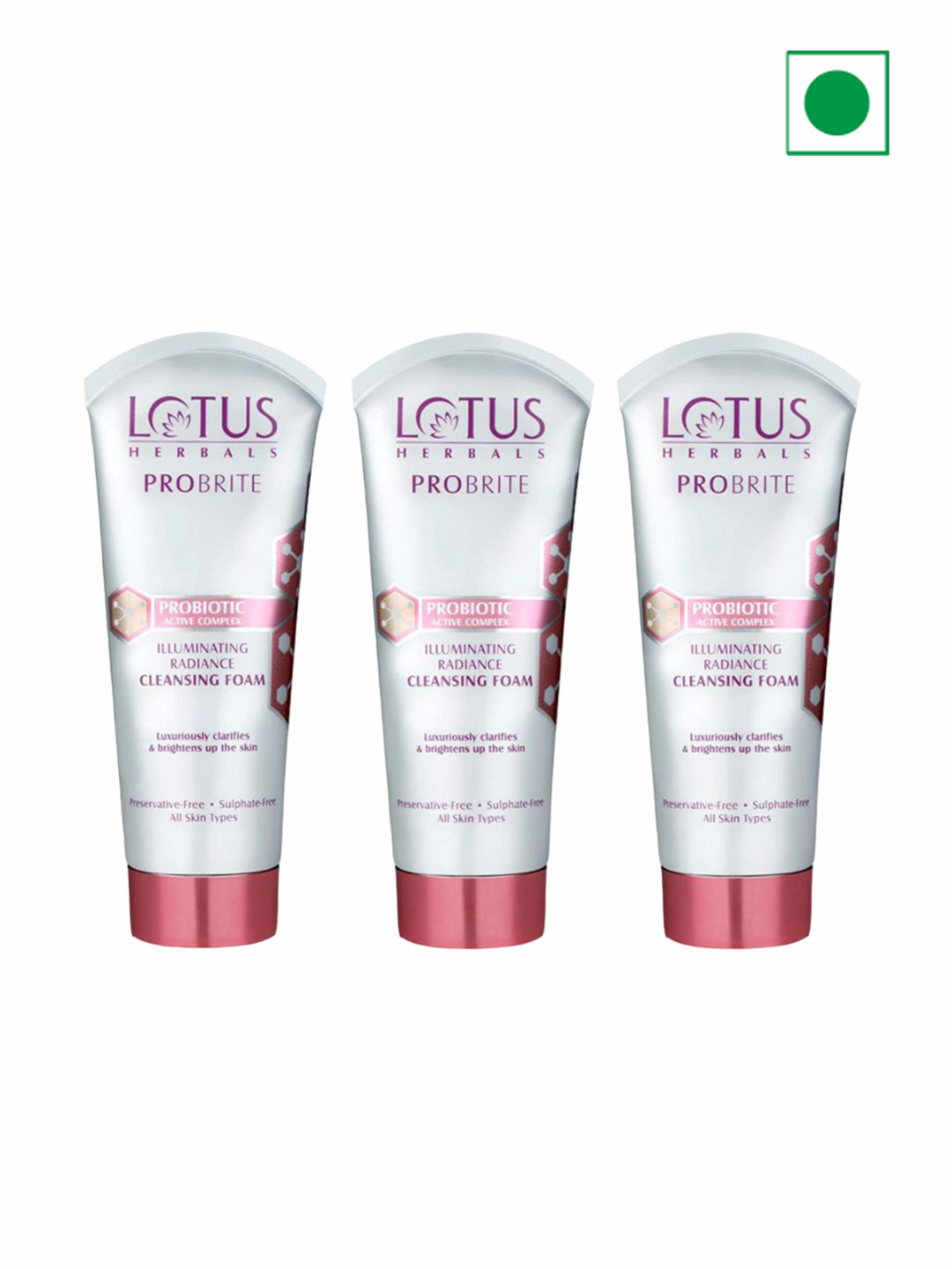 

Lotus Herbals Set Of 3 Probrite Illuminating Radiance Cleansing Foam-100g Each, White