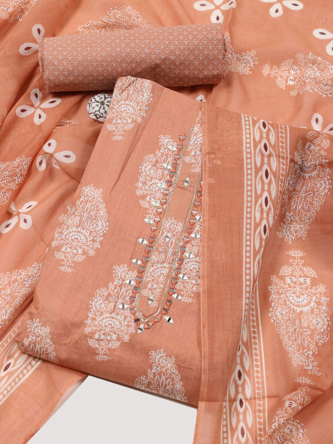 

Meena Bazaar Printed Unstitched Dress Material, Peach