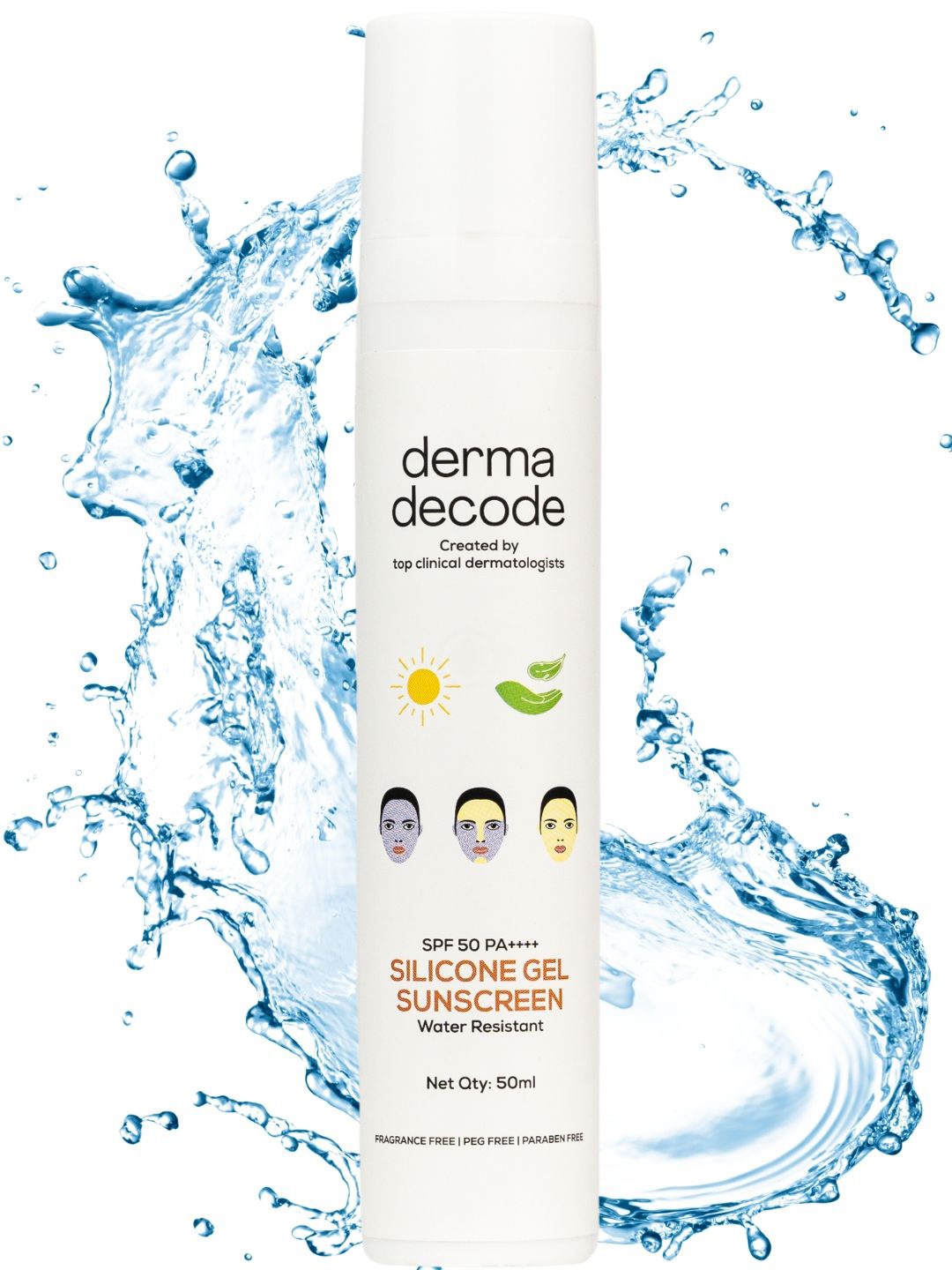

derma decode SPF 50 Matte Finish Water Resistance Silicone Gel Face Sunscreen - 50ml, White