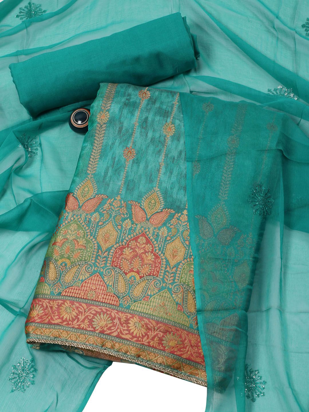 

Meena Bazaar Art Silk Unstitched Dress Material, Teal