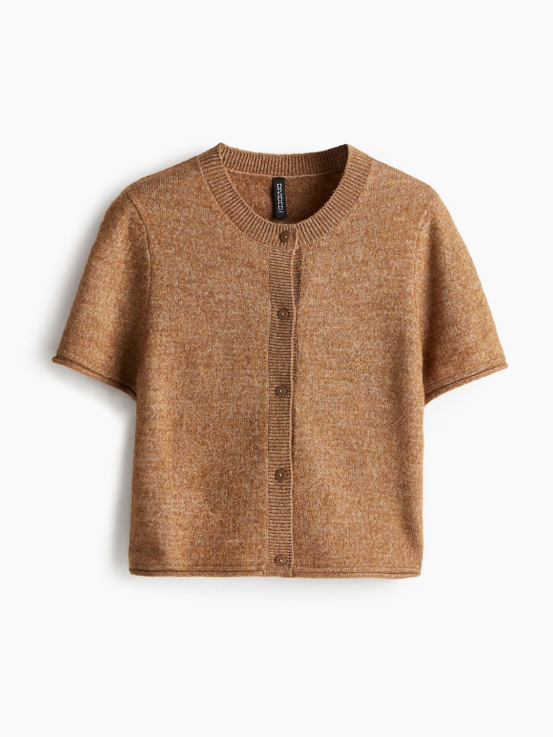 

H&M Women Short-Sleeved Fine-Knit Cardigan, Brown