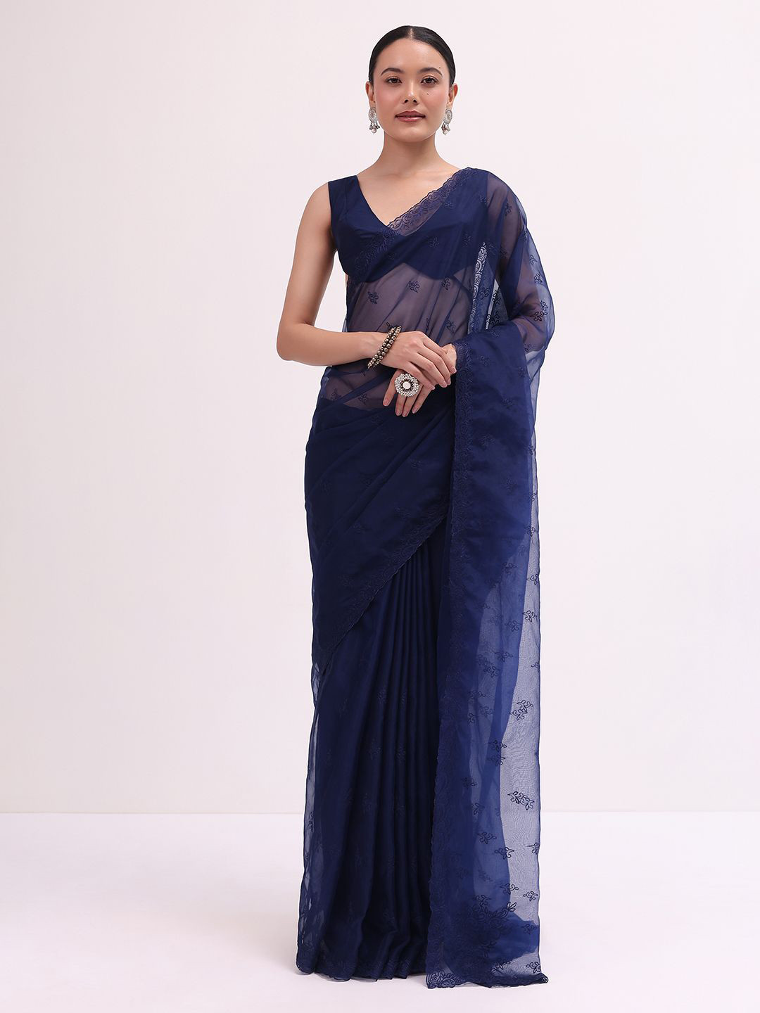 

KALKI Fashion Floral Embroidered Organza Saree, Blue