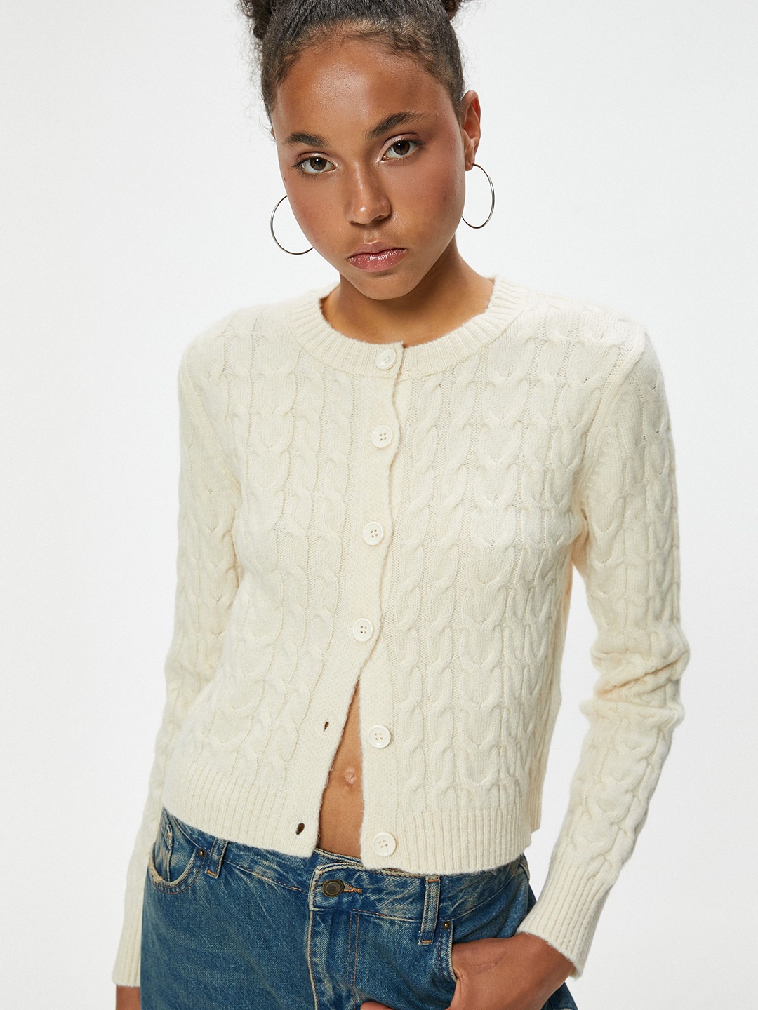 

Koton Women Cable Knit Cardigan, Off white