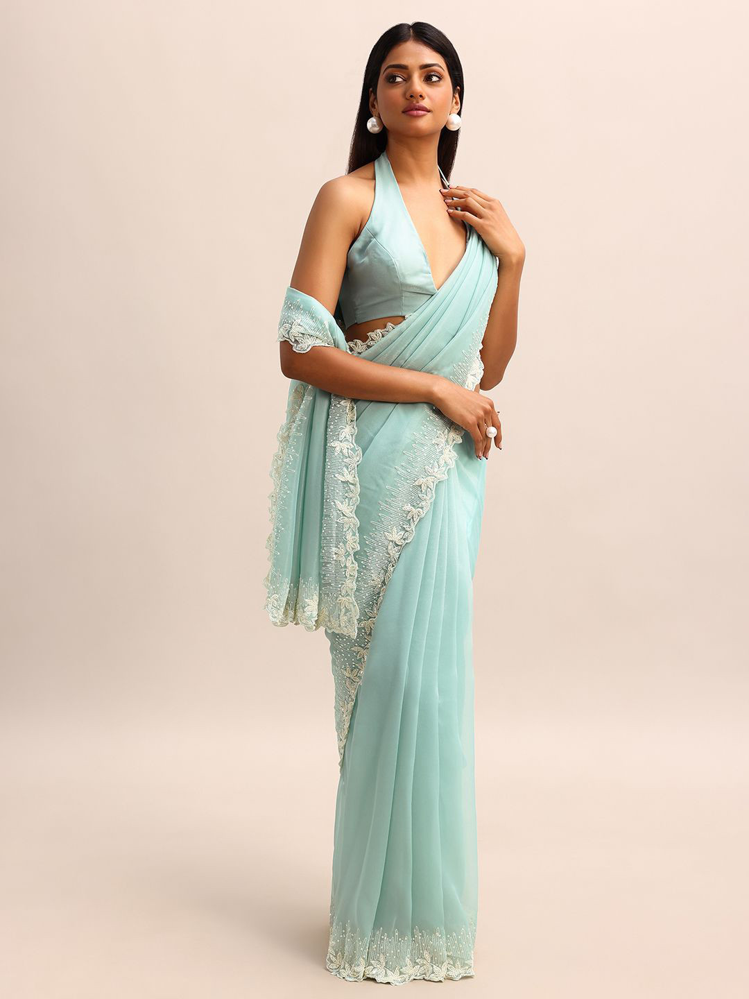 

KALKI Fashion Pure Georgette Beads and Stones Saree, Blue