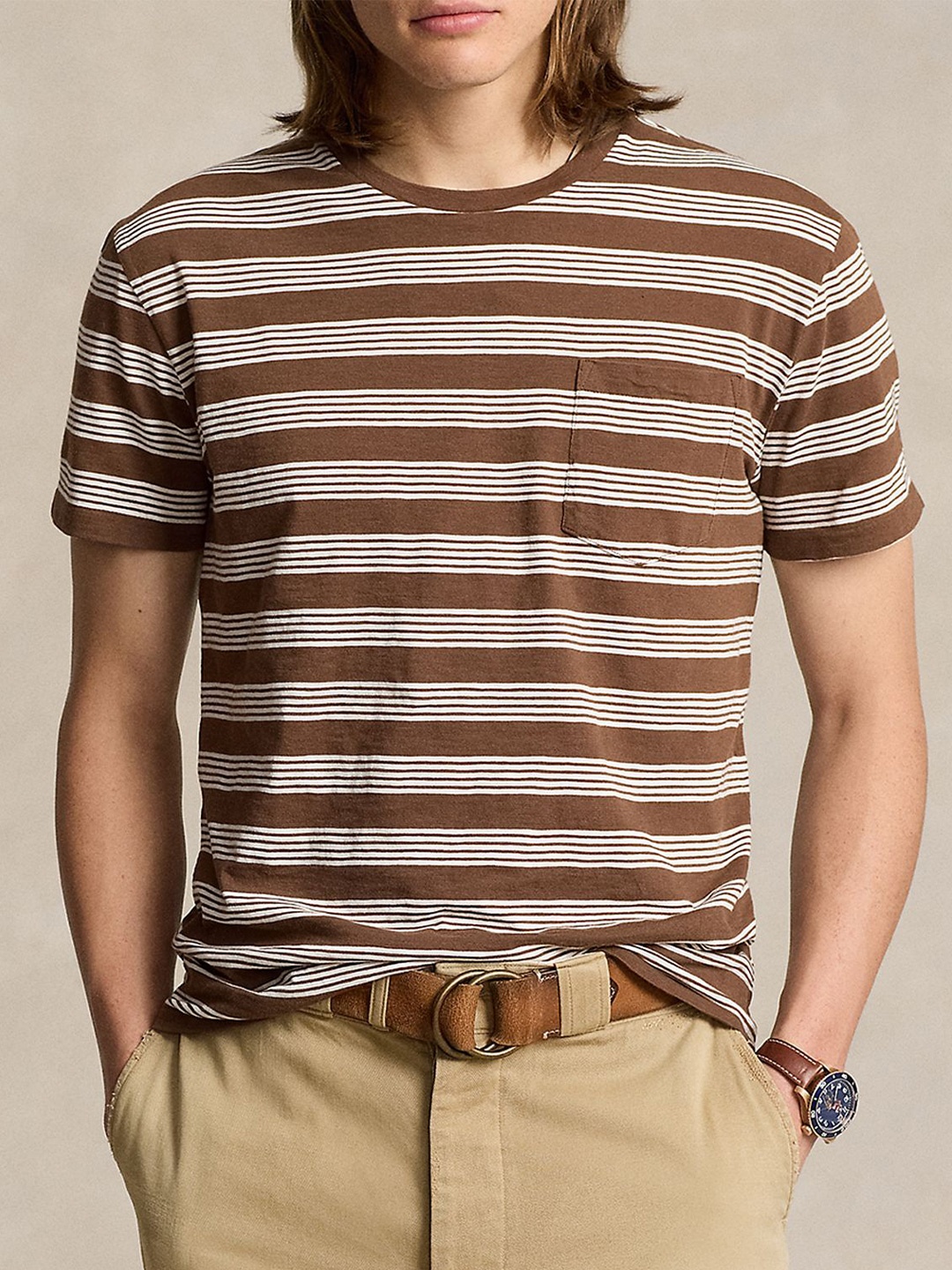 

Polo Ralph Lauren Men Striped Round Neck T-Shirt, Brown