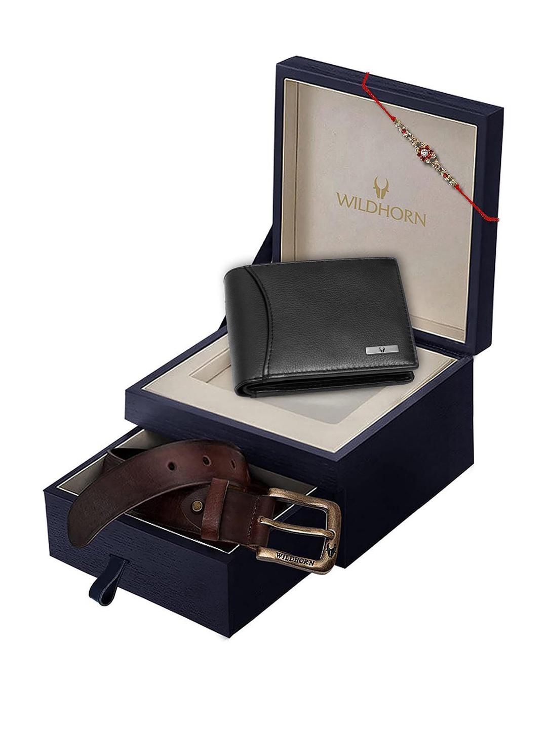 

WildHorn Men Accessory Gift Set Set Of Wallet and Belt & Rakhi, Black
