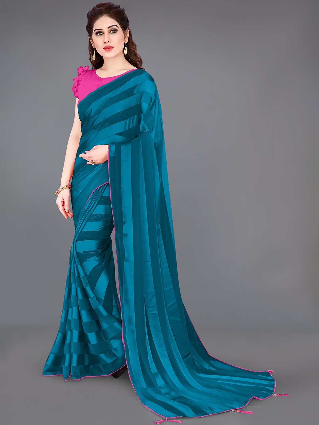 

MIRCHI FASHION Striped Saree, Blue