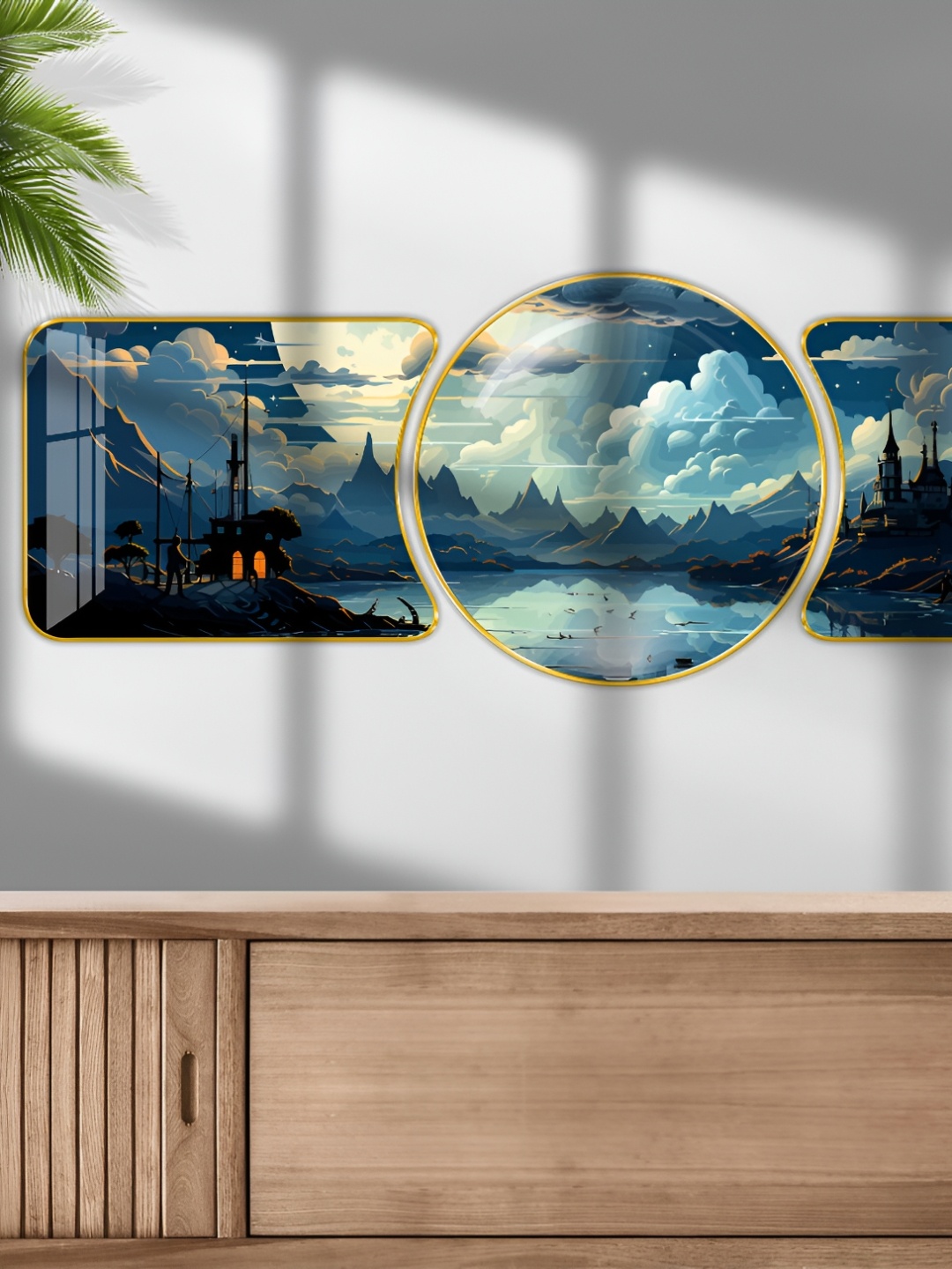 

SAF Blue & Beige 1 Piece Wood Abstract Wall Paintings