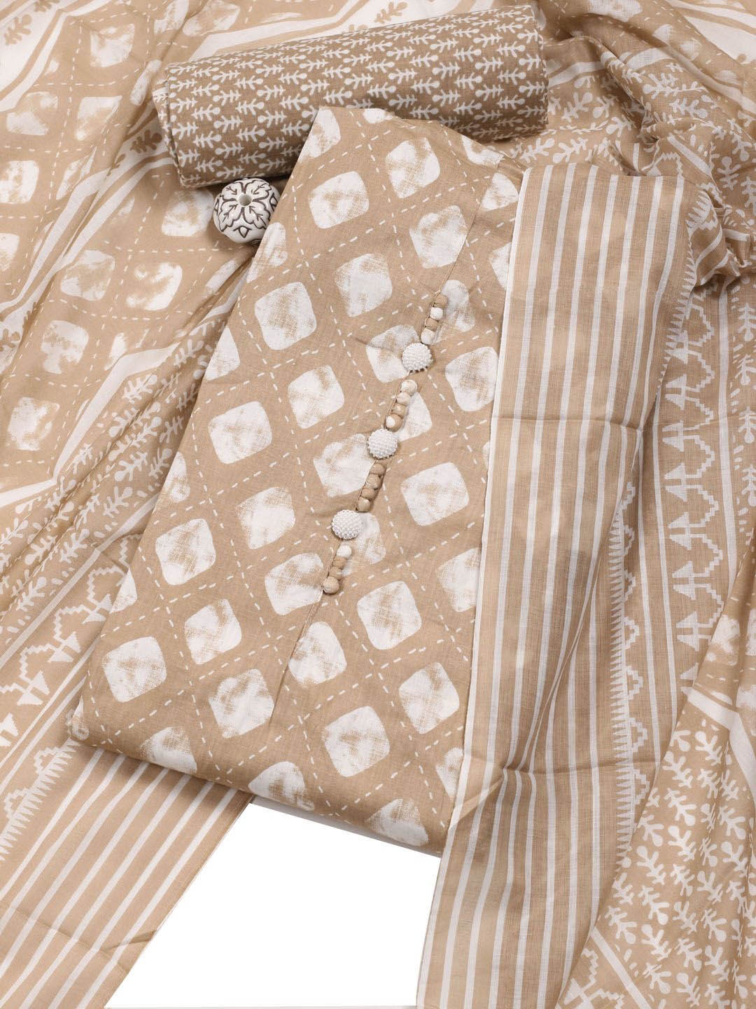 

Meena Bazaar Printed Unstitched Dress Material, Beige