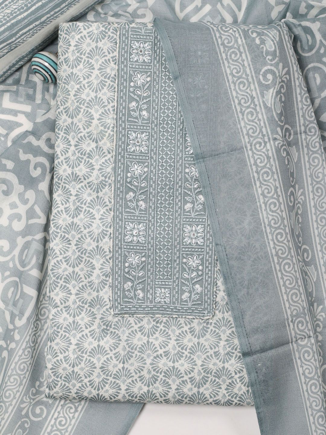 

Meena Bazaar Printed Unstitched Dress Material, Grey