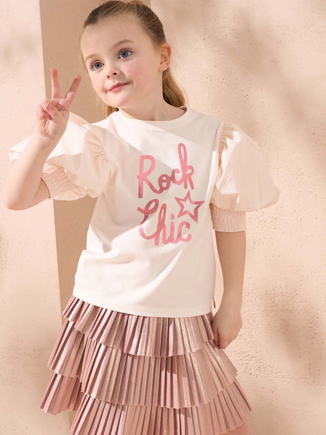 

Angel & Rocket Girls Typography Printed Round Neck Cotton Top, Pink