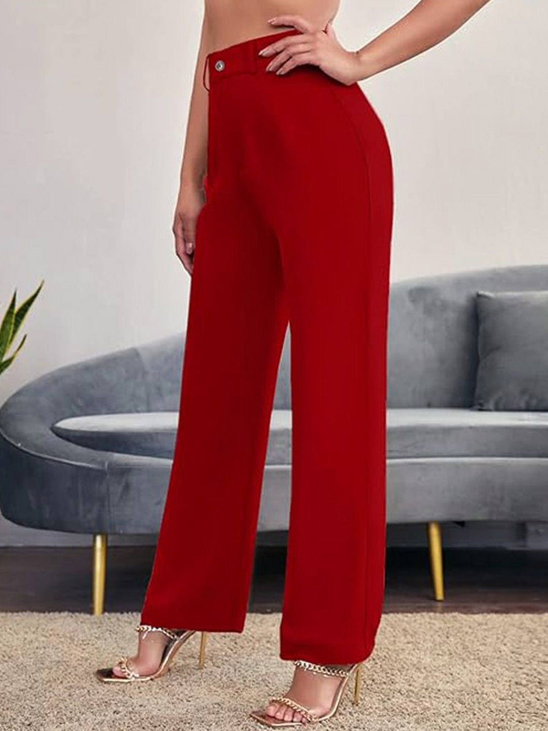 

BAESD Girls Relaxed Straight Leg Straight Fit High-Rise Trousers, Red