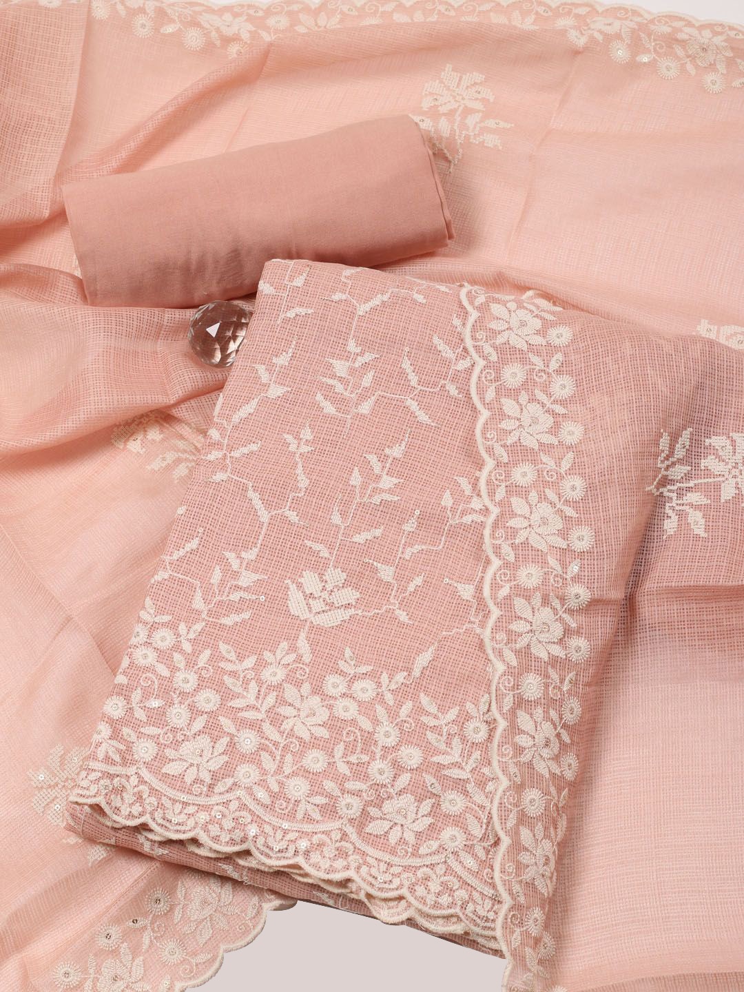 

Meena Bazaar Embroidered Unstitched Dress Material, Peach