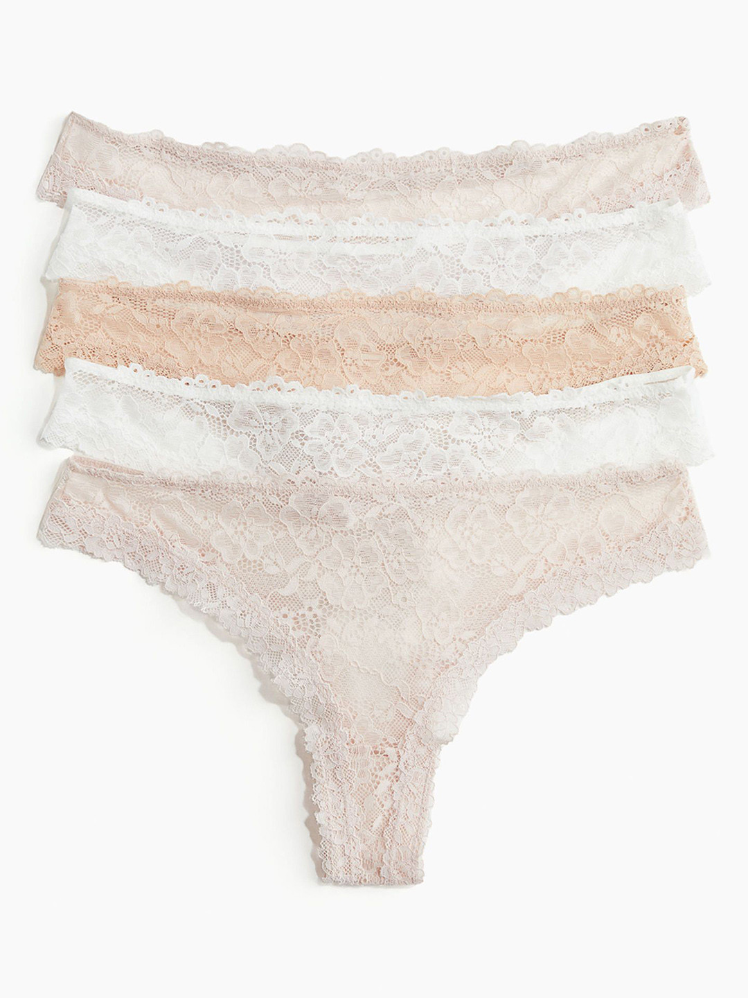 

H&M Pack Of 5 Mid Rise Lace Brazilian Briefs-1127765013, Pink