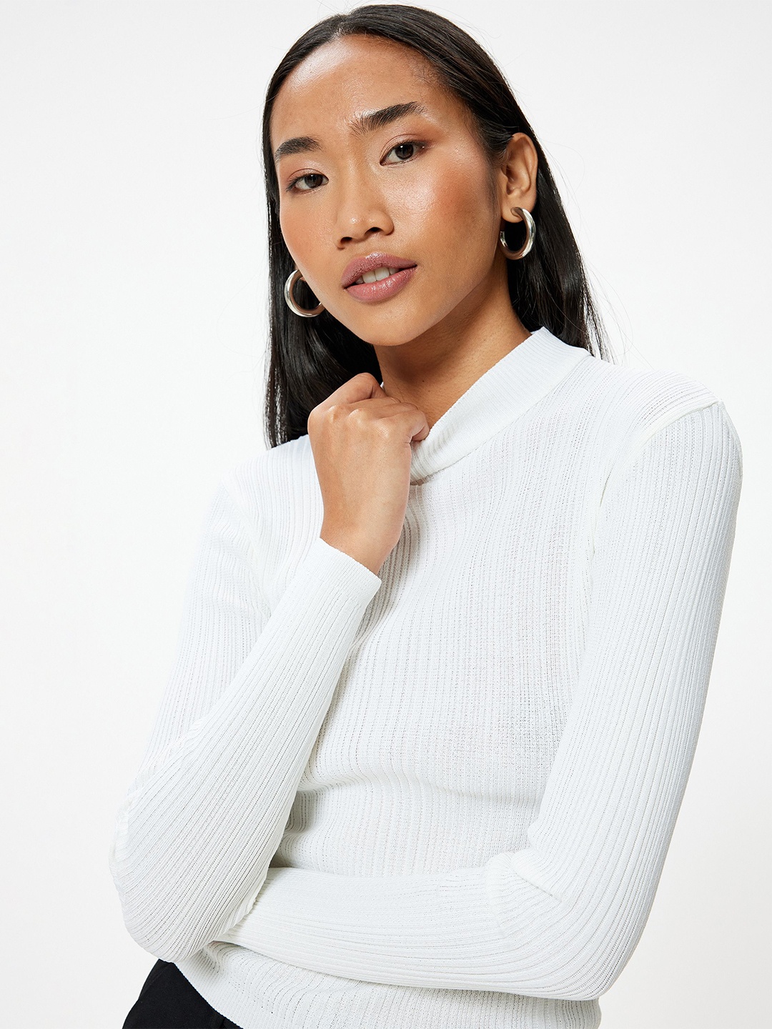 

Koton Women Ribbed Pullover, White