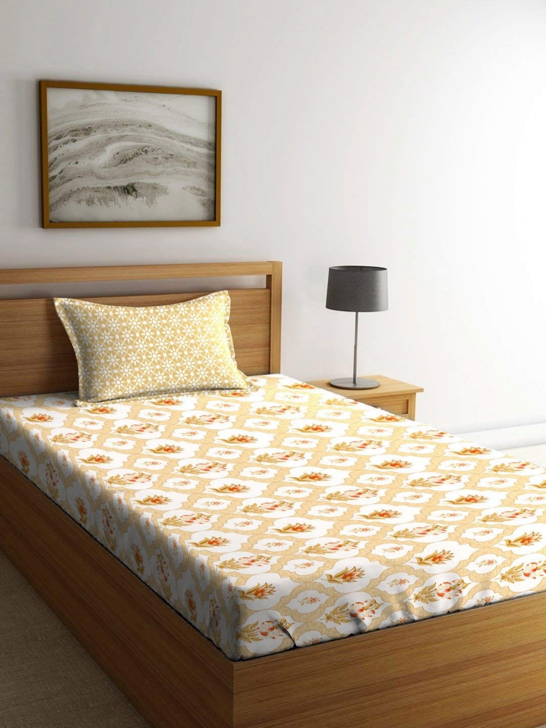 

TRIDENT Gulmphar Yellow Dusk & Dawn Flat 144TC Single Cotton Bedsheet Set