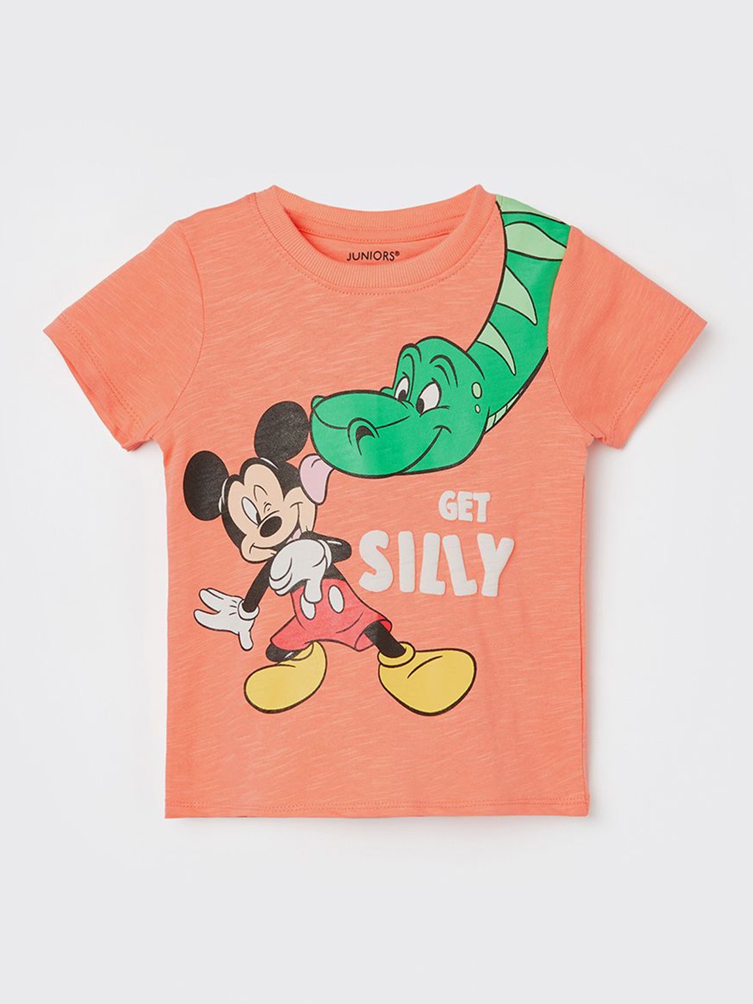 

Juniors by Lifestyle Boys Disney Mickey Mouse Printed Round Neck Cotton T-Shirt, Orange