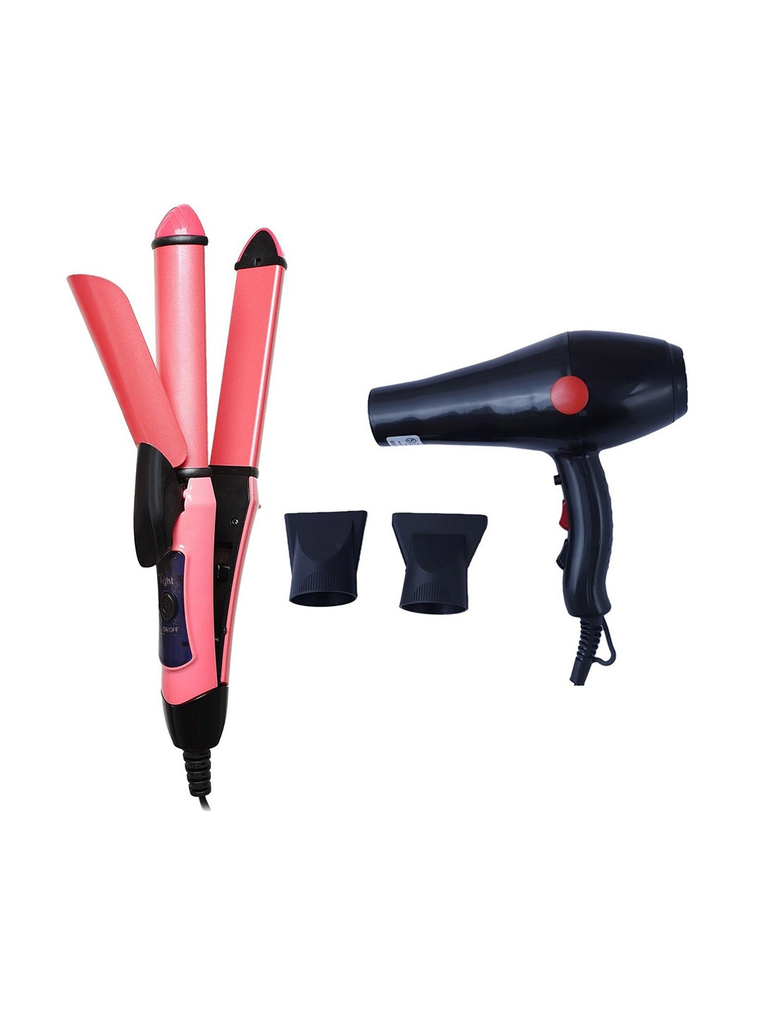 

NIRVANI Set of 2800 Professional Hair Dryer & NHC-2009 2-In-1 Hair Straightener Curler, Peach