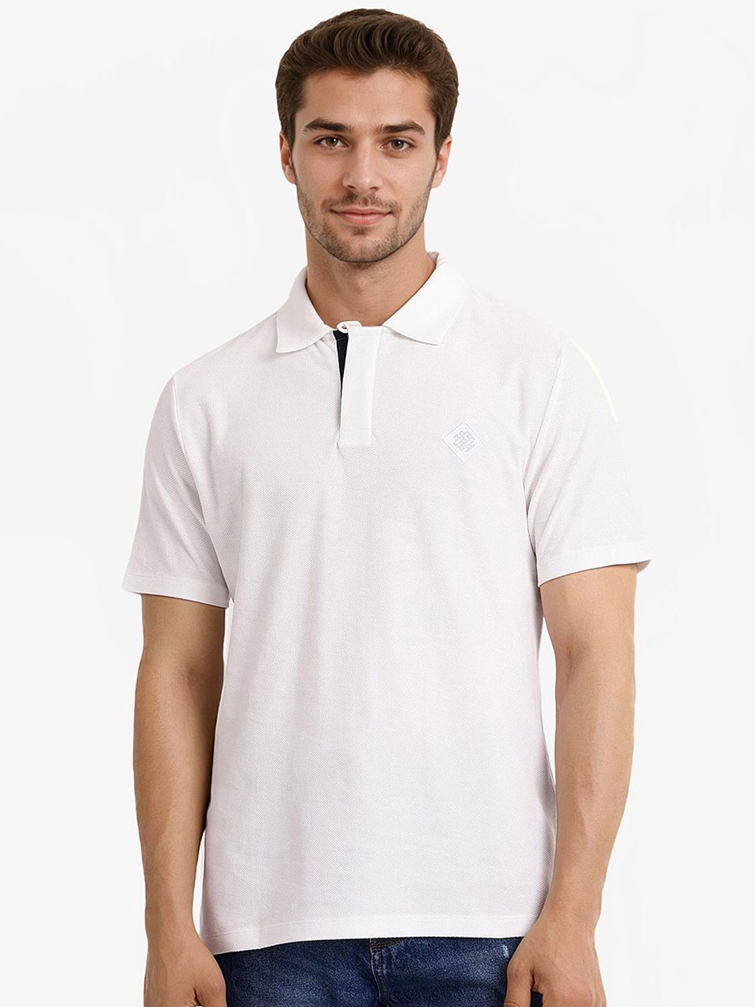 

RARE RABBIT Men Polo Collar Raw Edge T-shirt, Off white