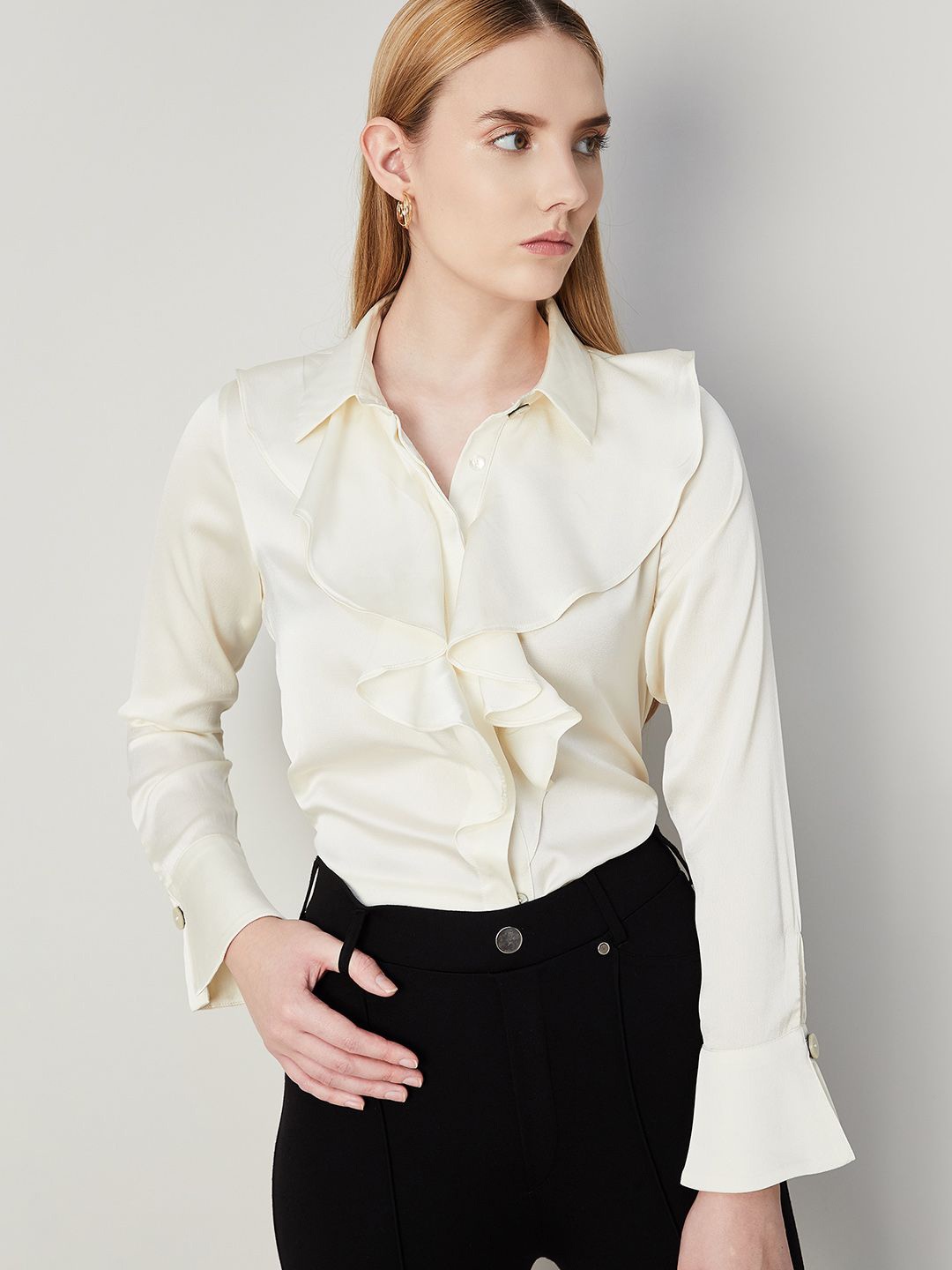 

CODE by Lifestyle Women Solid Shirt Collar Top, Off white