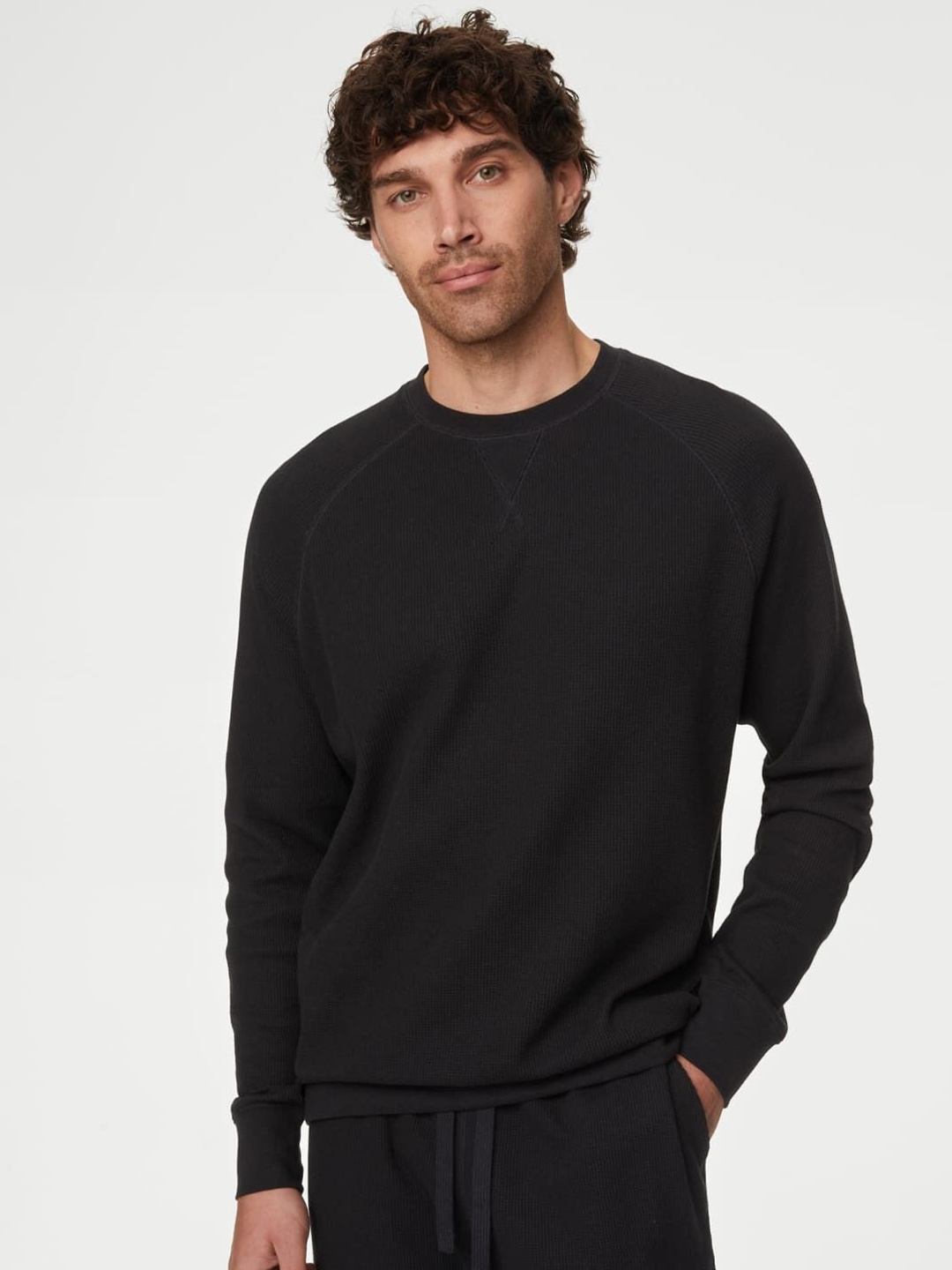 

Marks & Spencer Men Self Design Pure Cotton Sweatshirt, Black