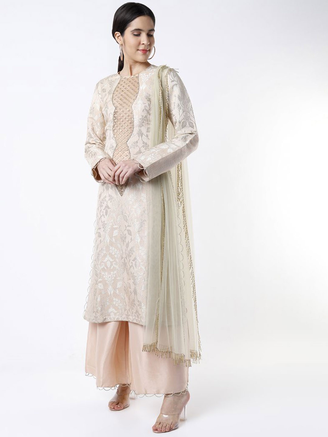

Payal Singhal Floral Woven Design Beads and Stones Regular Kurta With Palazzos & Dupatta, Pink