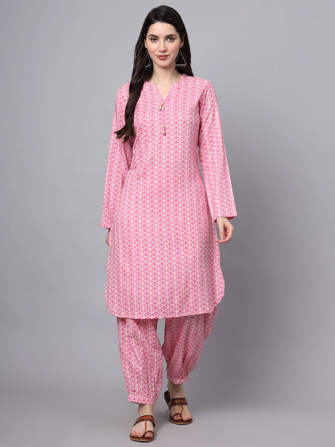 

KALINI Floral Printed Mandarin Collar Tunic With Trouser, Pink