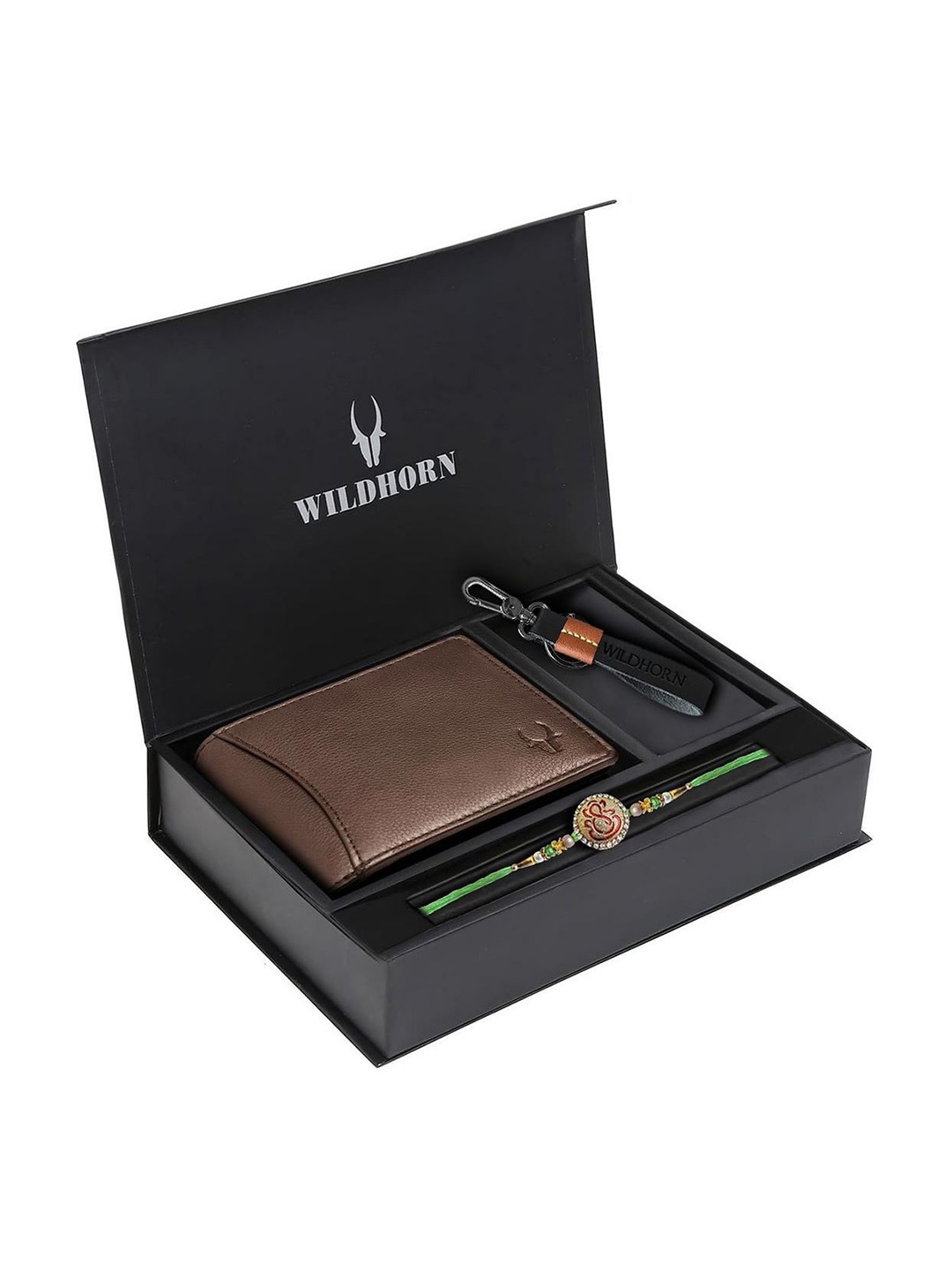 

WildHorn Rakhi Gift Set Of Wallet Keychain & Rakhi, Brown
