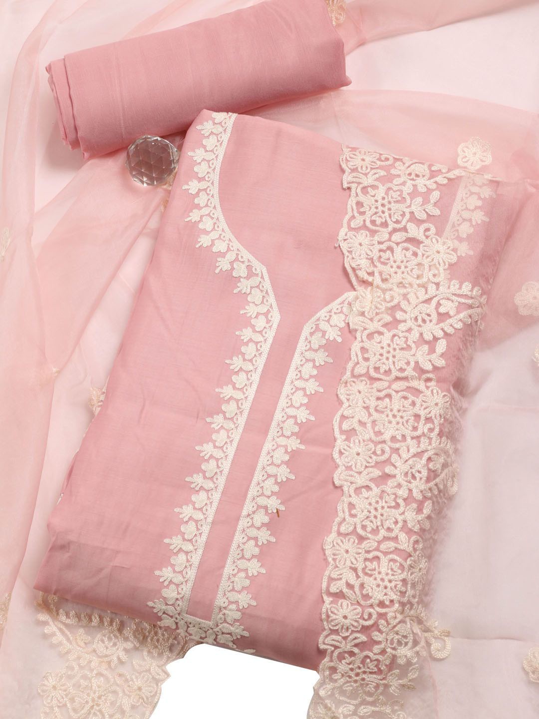 

Meena Bazaar Embroidered Art Silk Unstitched Dress Material, Peach