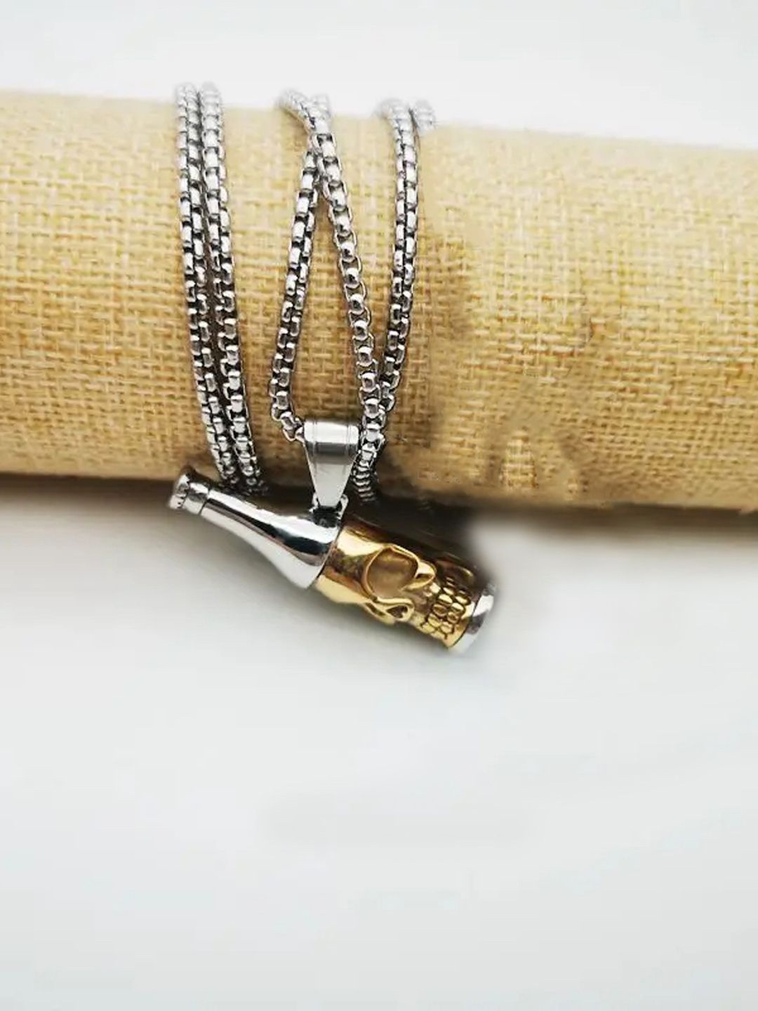 

KRENOZ Men Silver-Plated Stainless Steel Contemporary Shaped Pendants with Chains