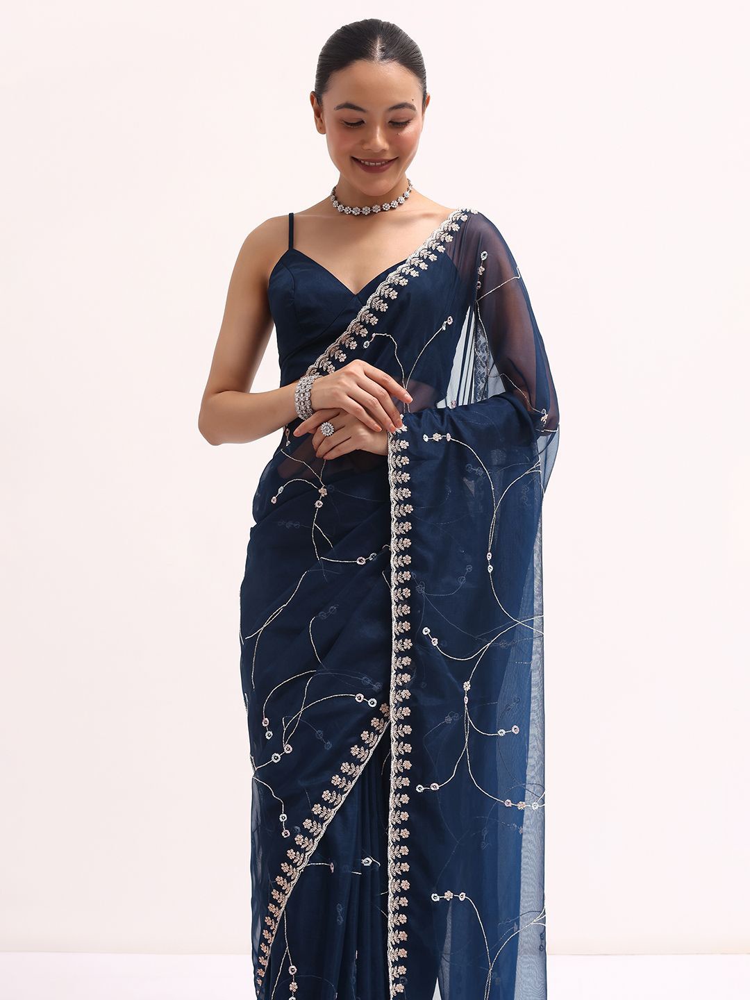 

KALKI Fashion Floral Embroidered Organza Saree, Blue