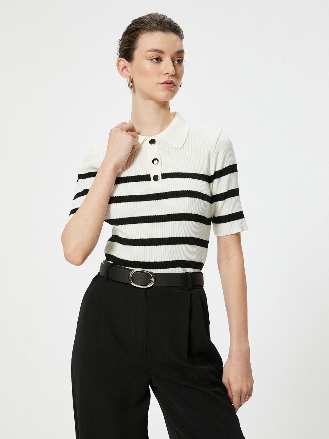 

Koton Women Striped Pullover, Black