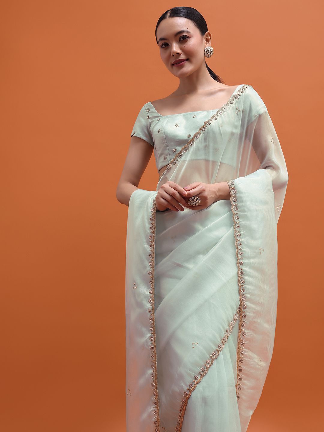 

KALKI Fashion Ethnic Motifs Embroidered Tissue Saree, Blue