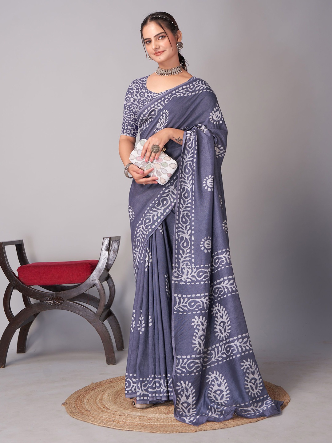 

DIVASTRI Batik Pure Cotton Jamdani Saree, Grey
