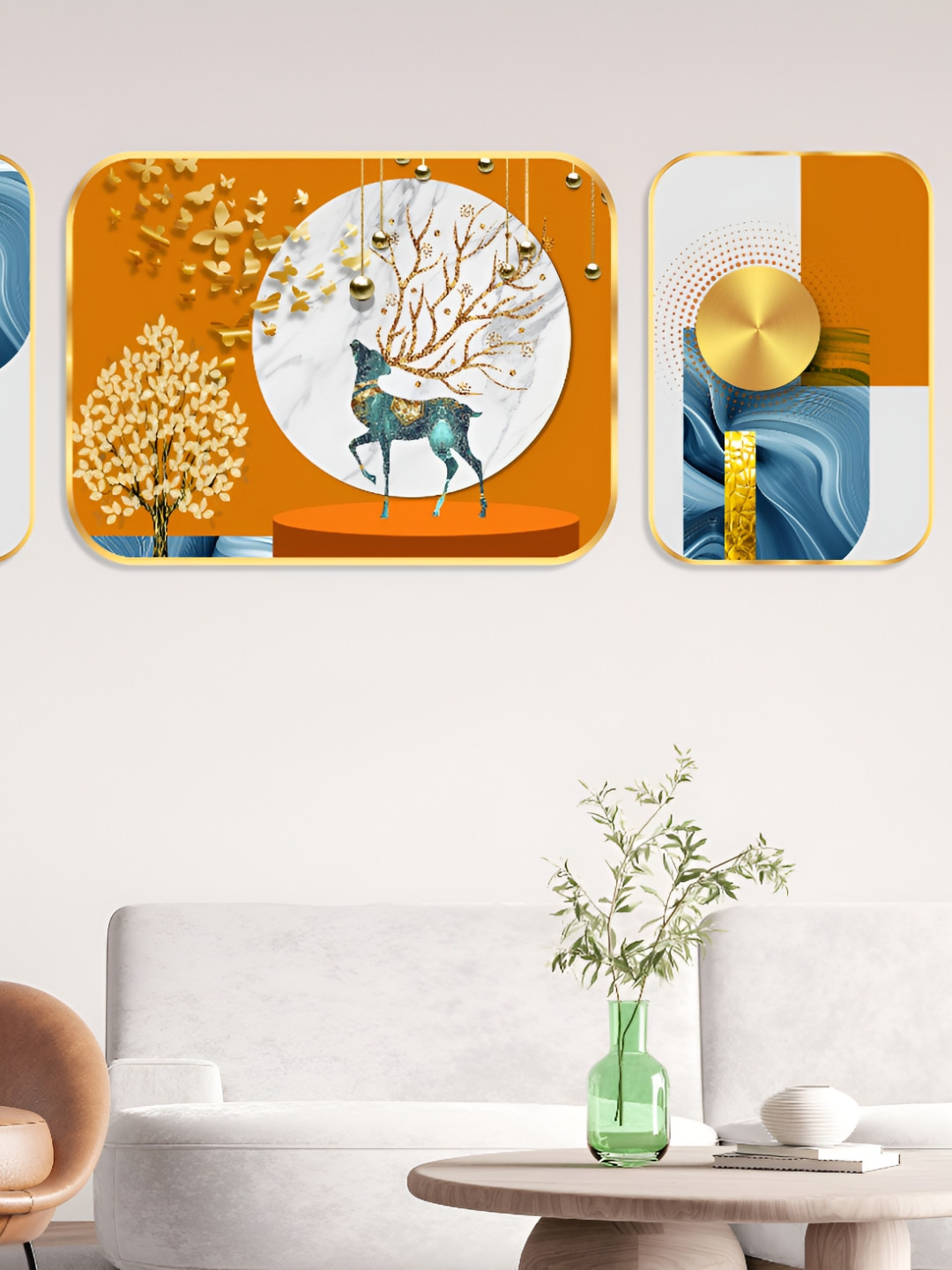 

SAF Orange & White 3 Piece Wood Abstract Wall Paintings