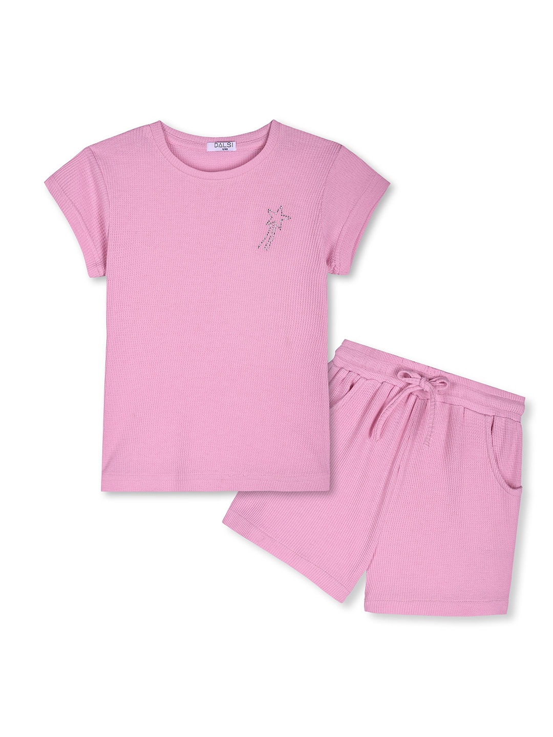 

DALSI Girls Striped Pure Cotton T-shirt with Shorts, Pink